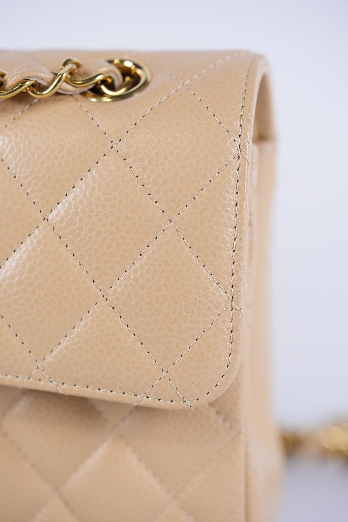 Classic Double Flap Small in Beige Quilted Caviar Leather & Gold Hardware Microchip | Purse Maison Luxury Bags Shop