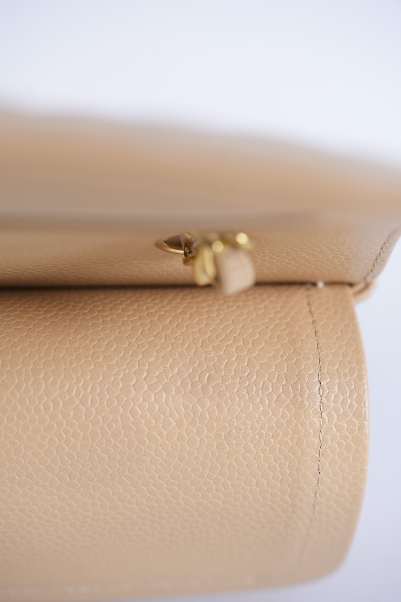 Classic Double Flap Small in Beige Quilted Caviar Leather & Gold Hardware Microchip | Purse Maison Luxury Bags Shop