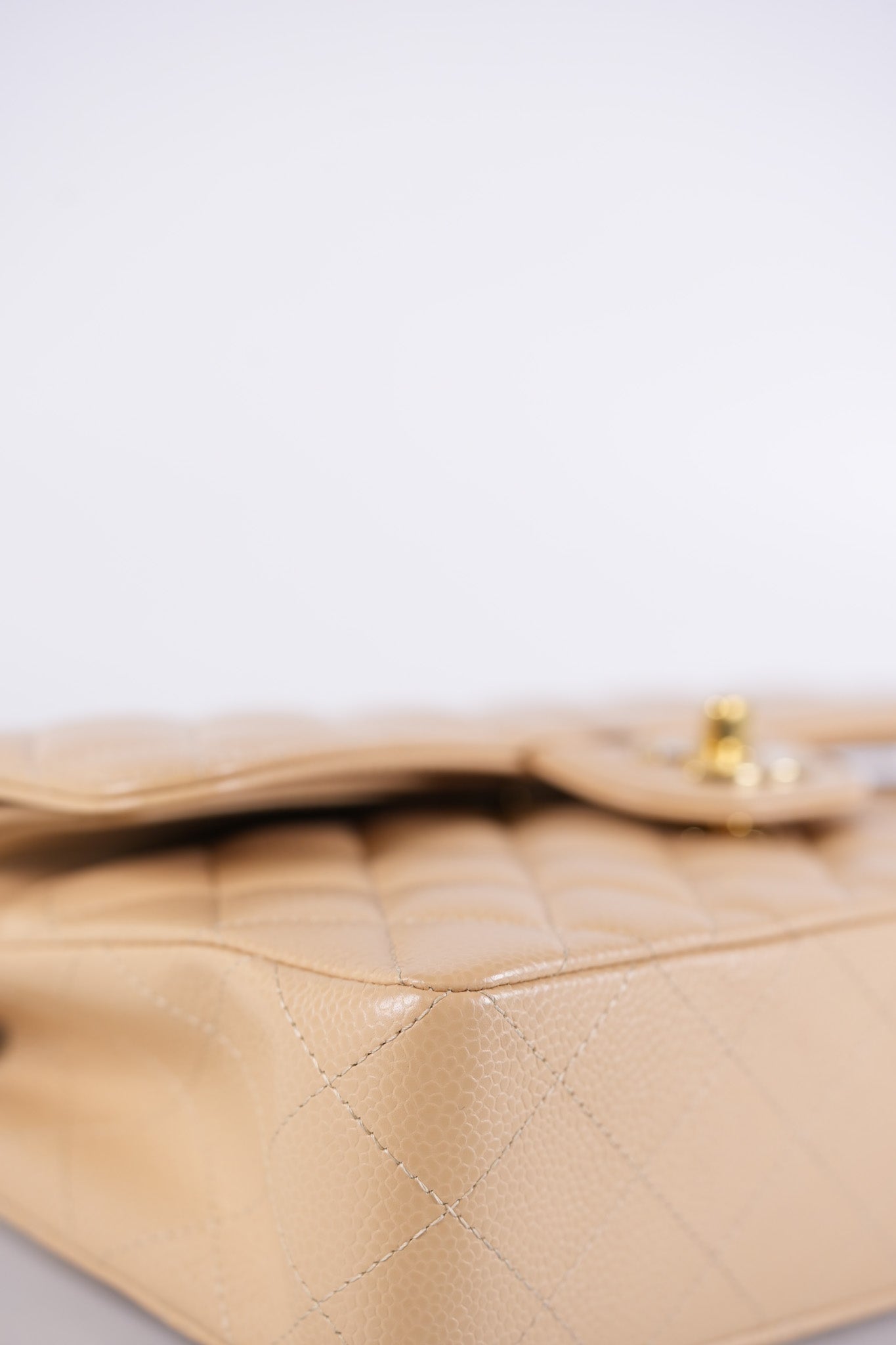 Classic Double Flap Small in Beige Quilted Caviar Leather & Gold Hardware Microchip | Purse Maison Luxury Bags Shop