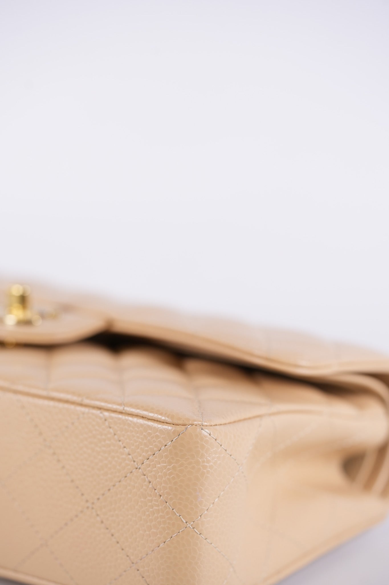 Classic Double Flap Small in Beige Quilted Caviar Leather & Gold Hardware Microchip | Purse Maison Luxury Bags Shop