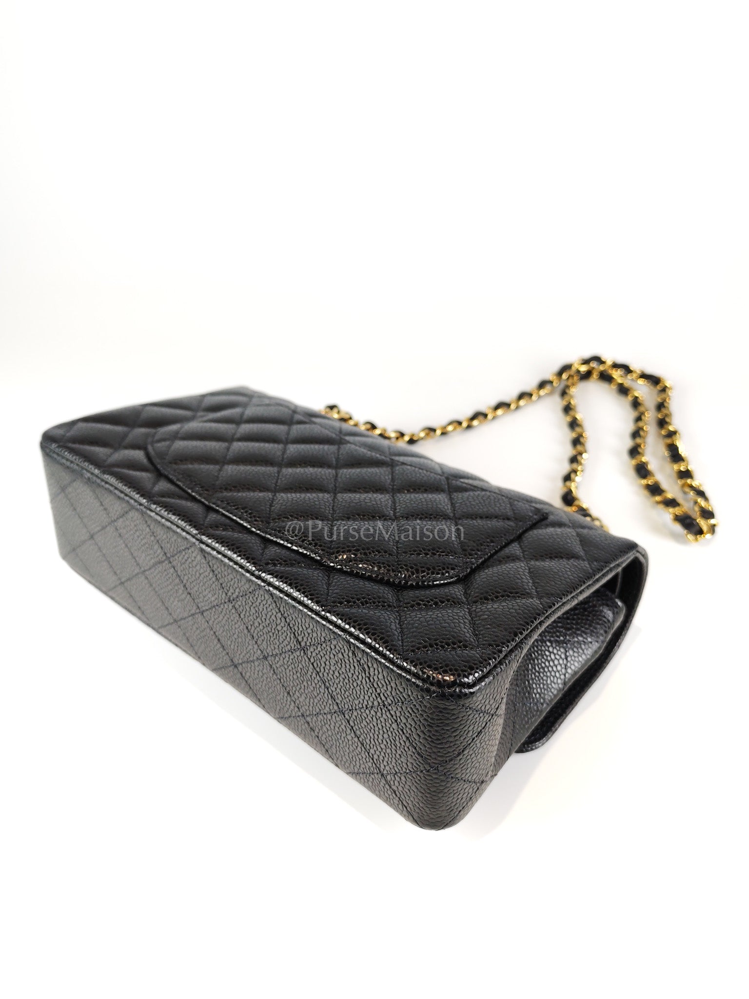 Classic Double Flap Small in Black Caviar Leather and Gold Hardware (Microchip) | Purse Maison Luxury Bags Shop