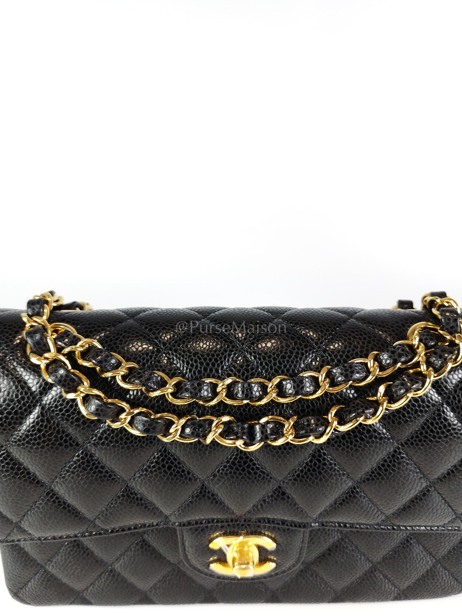 Classic Double Flap Small in Black Caviar Leather and Gold Hardware (Microchip) | Purse Maison Luxury Bags Shop
