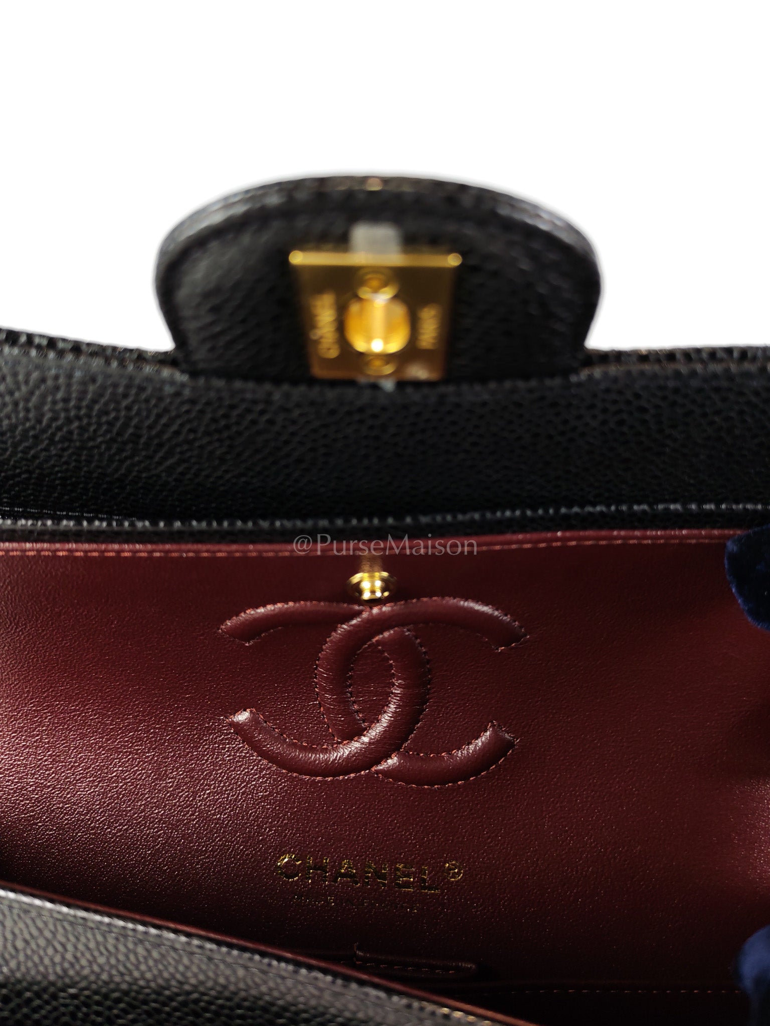 Classic Double Flap Small in Black Caviar Leather and Gold Hardware (Microchip) | Purse Maison Luxury Bags Shop