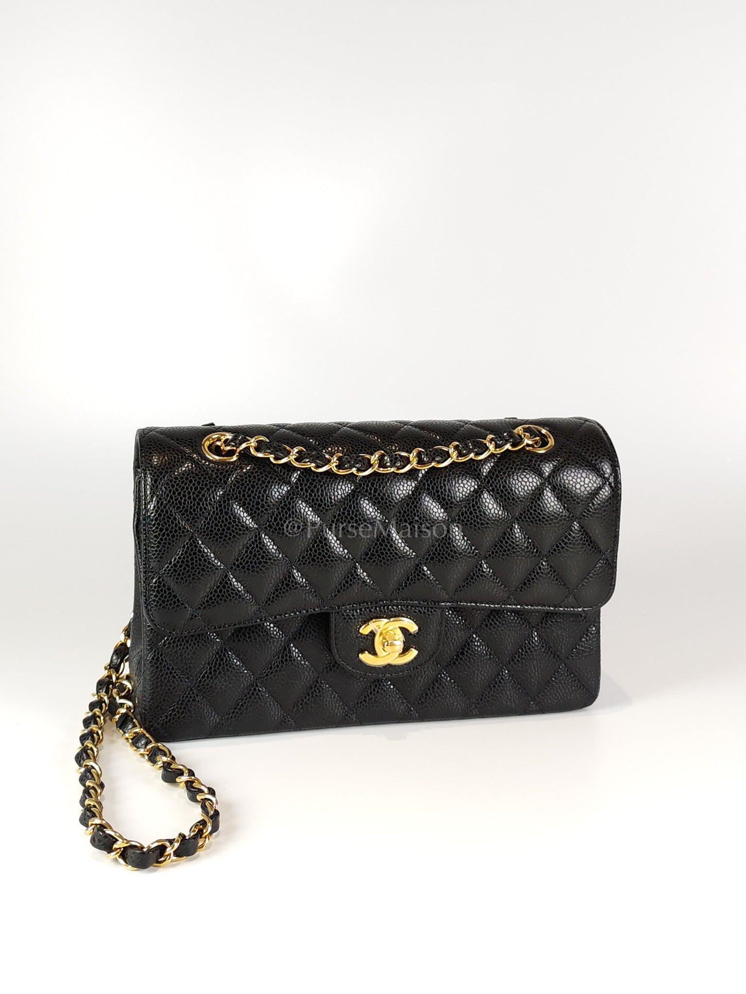 Classic Double Flap Small in Black Caviar Leather and Gold Hardware (Microchip) | Purse Maison Luxury Bags Shop