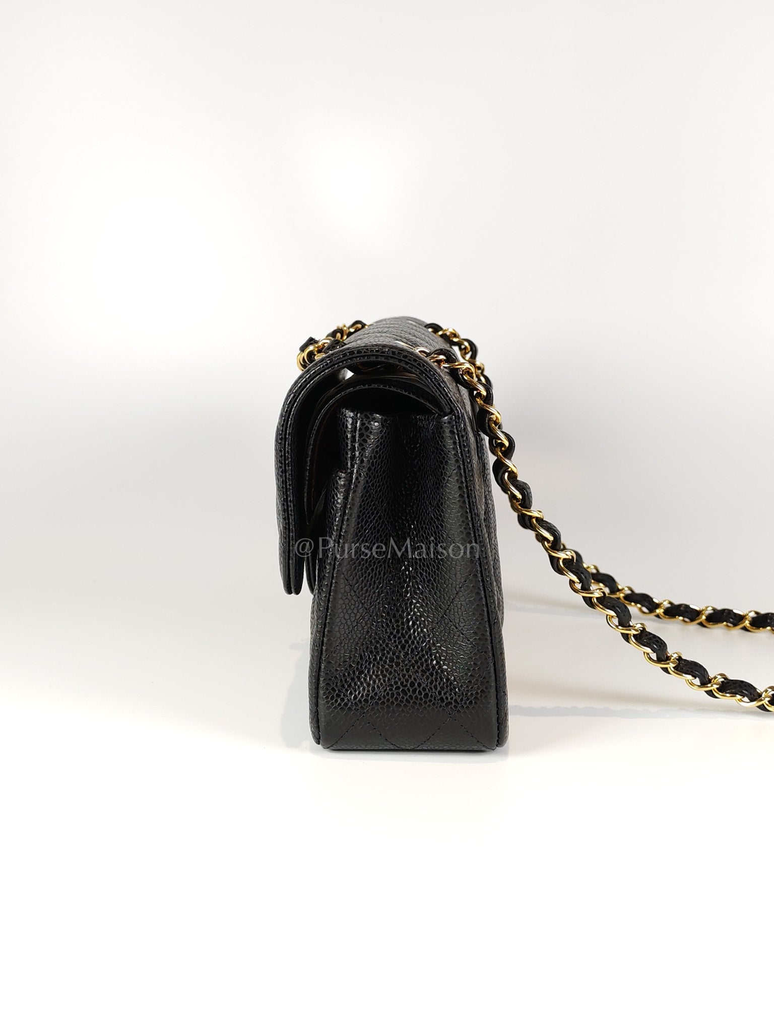 Classic Double Flap Small in Black Caviar Leather and Gold Hardware (Microchip) | Purse Maison Luxury Bags Shop