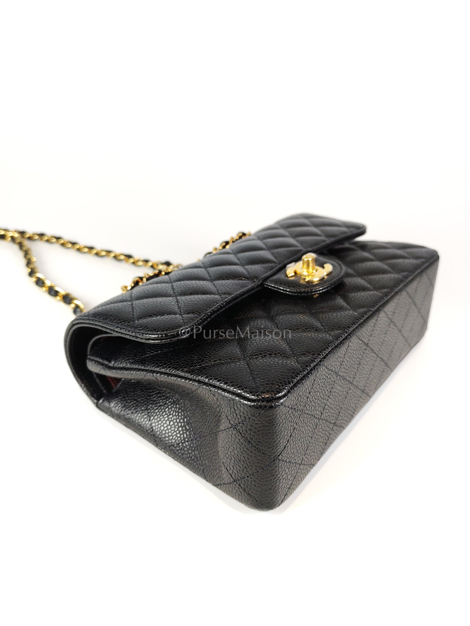Classic Double Flap Small in Black Caviar Leather and Gold Hardware (Microchip) | Purse Maison Luxury Bags Shop