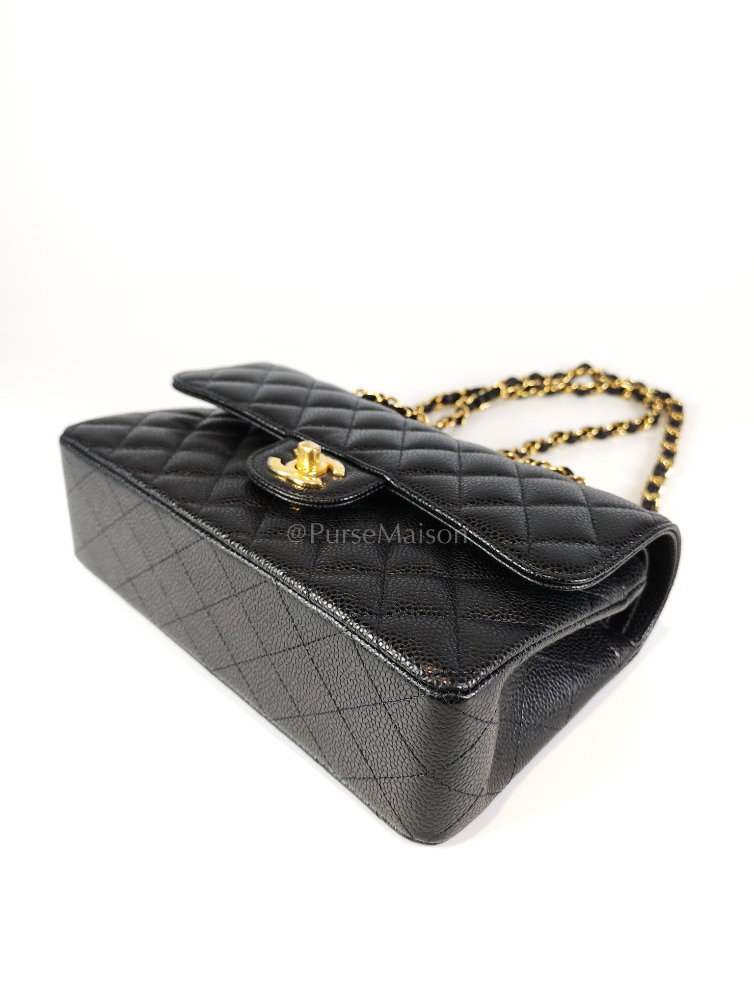 Classic Double Flap Small in Black Caviar Leather and Gold Hardware (Microchip) | Purse Maison Luxury Bags Shop