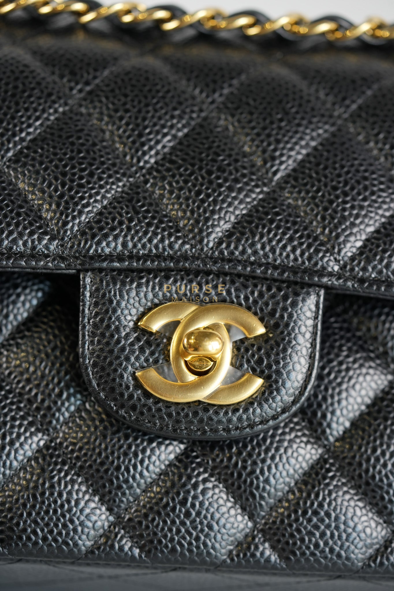 Classic Double Flap Small In Black Caviar Leather and Gold Hardware Series 26 | Purse Maison Luxury Bags Shop
