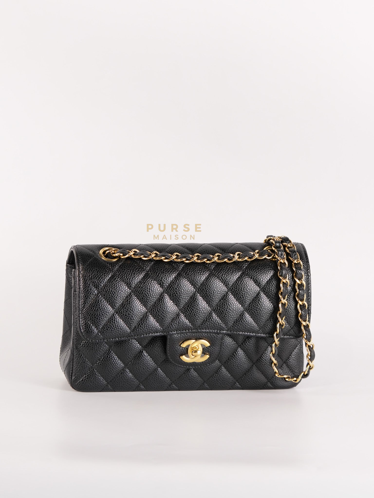 Classic Double Flap Small In Black Caviar Leather and Gold Hardware Series 26 | Purse Maison Luxury Bags Shop