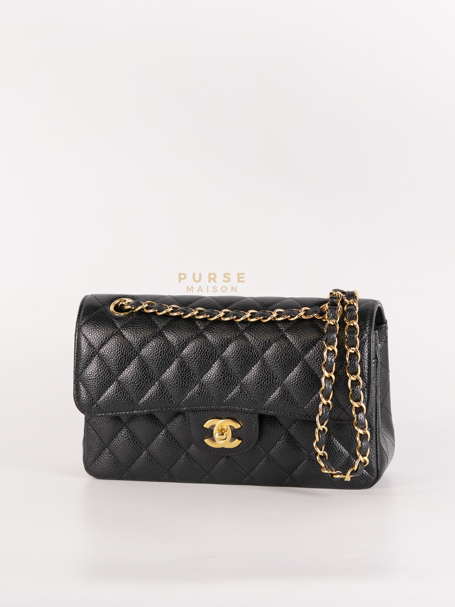 Classic Double Flap Small In Black Caviar Leather and Gold Hardware Series 26 | Purse Maison Luxury Bags Shop
