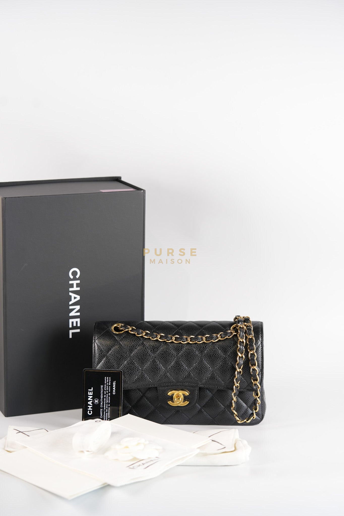 Classic Double Flap Small In Black Caviar Leather and Gold Hardware Series 26 | Purse Maison Luxury Bags Shop