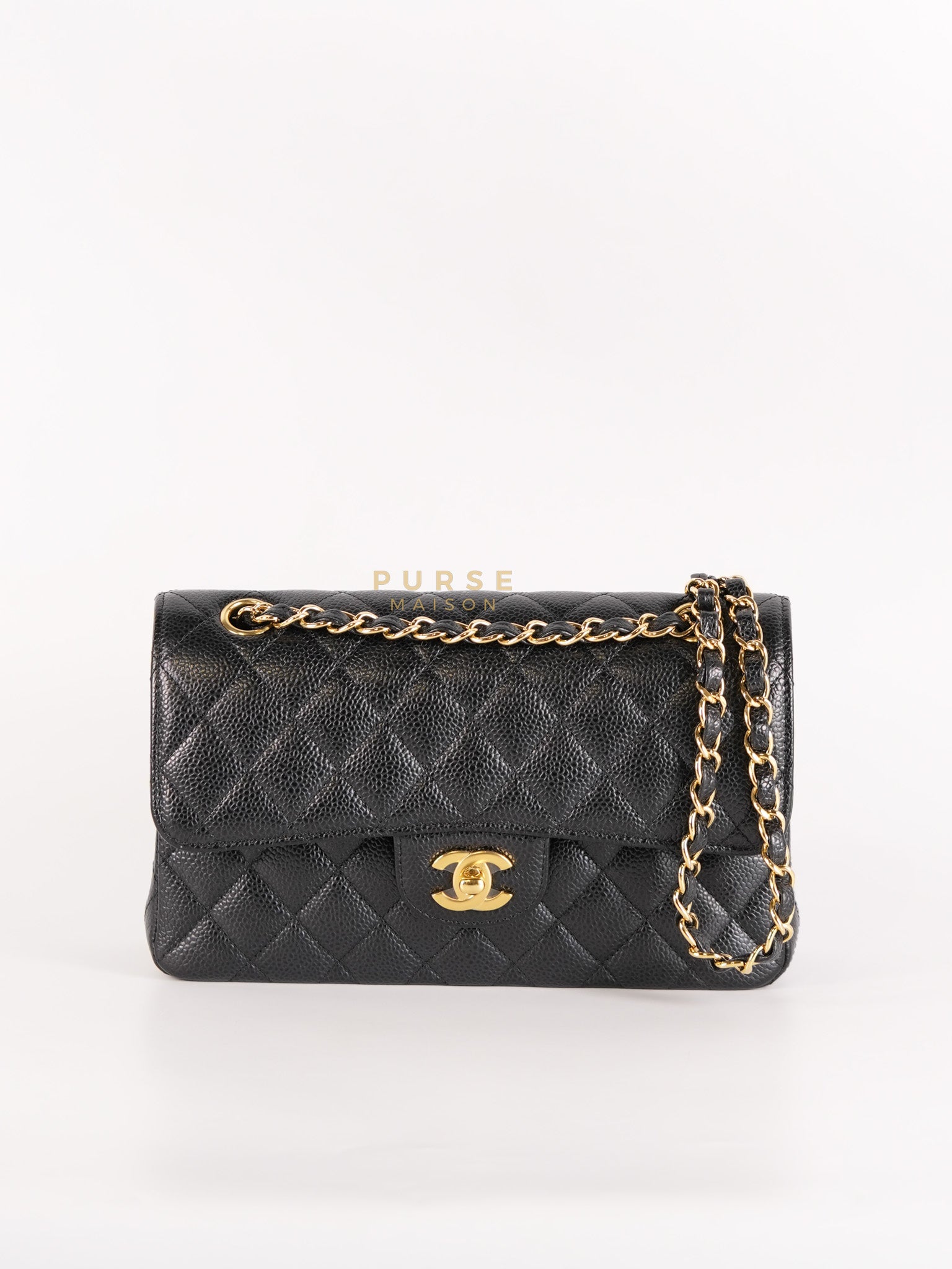 Classic Double Flap Small In Black Caviar Leather and Gold Hardware Series 26 | Purse Maison Luxury Bags Shop