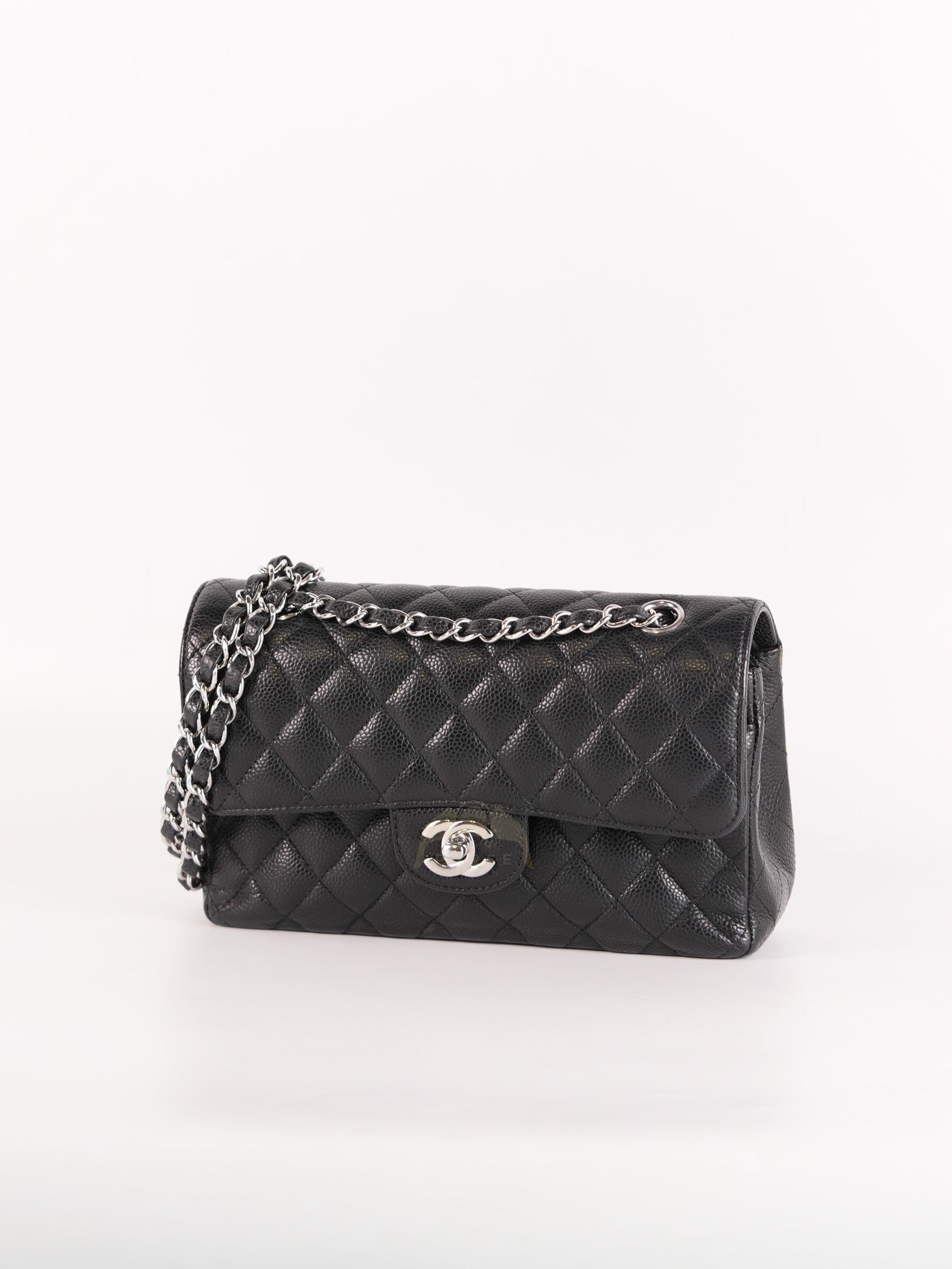 Classic Double Flap Small in Black Caviar Leather and Silver Hardware (Microchip) | Purse Maison Luxury Bags Shop