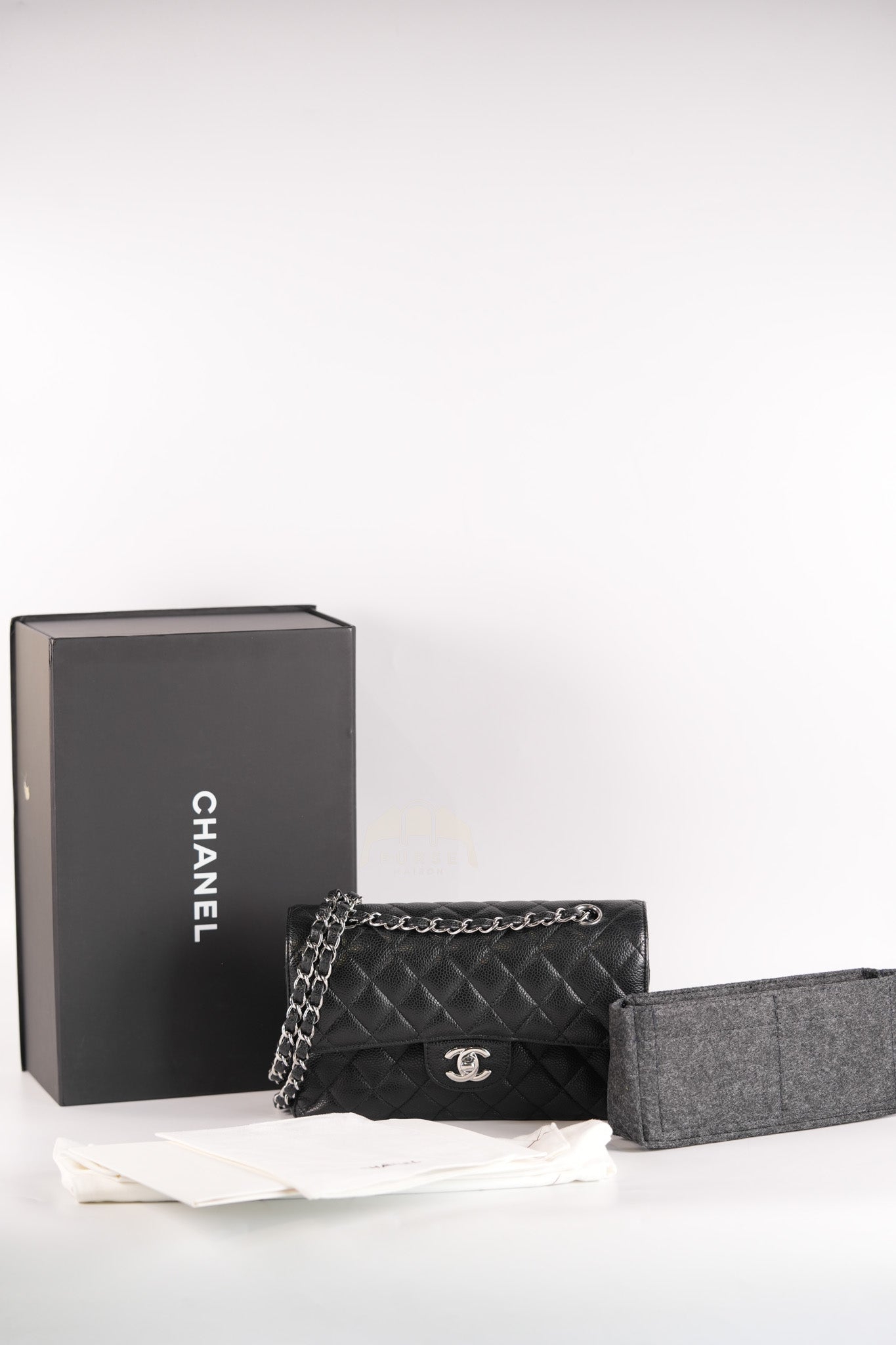 Classic Double Flap Small in Black Caviar Leather and Silver Hardware (Microchip) | Purse Maison Luxury Bags Shop