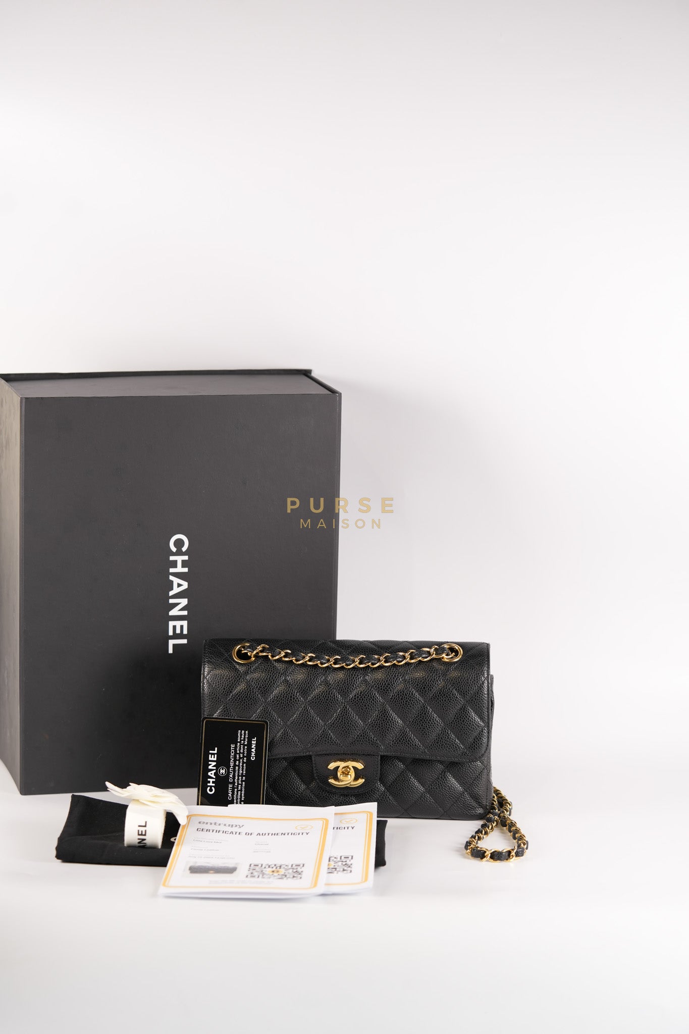 Classic Double Flap Medium in Black Caviar Leather & Gold Hardware Series 20 | Purse Maison Luxury Bags Shop