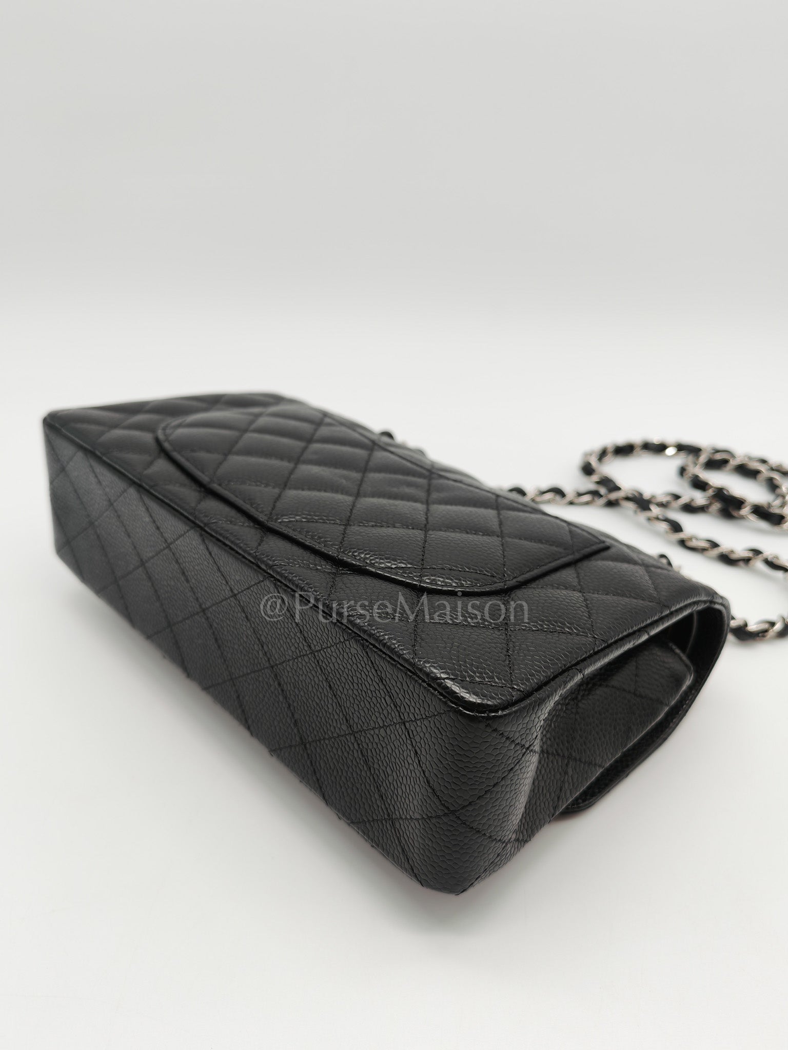 Classic Double Flap Small in Black Caviar Silver Hardware (Microchip) | Purse Maison Luxury Bags Shop