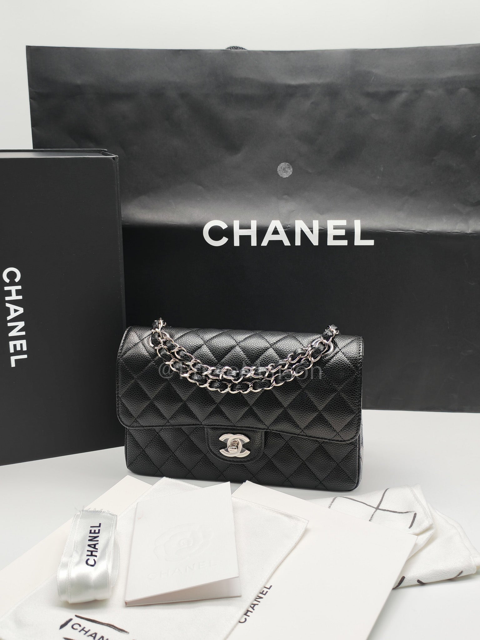 Classic Double Flap Small in Black Caviar Silver Hardware (Microchip) | Purse Maison Luxury Bags Shop