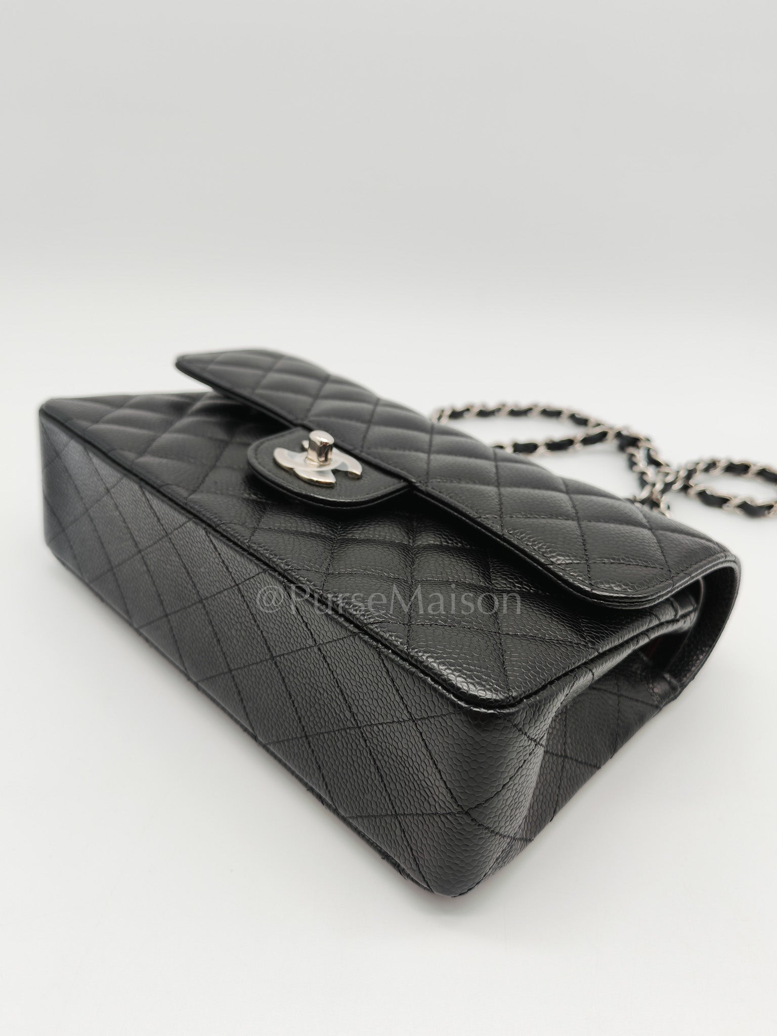 Classic Double Flap Small in Black Caviar Silver Hardware (Microchip) | Purse Maison Luxury Bags Shop