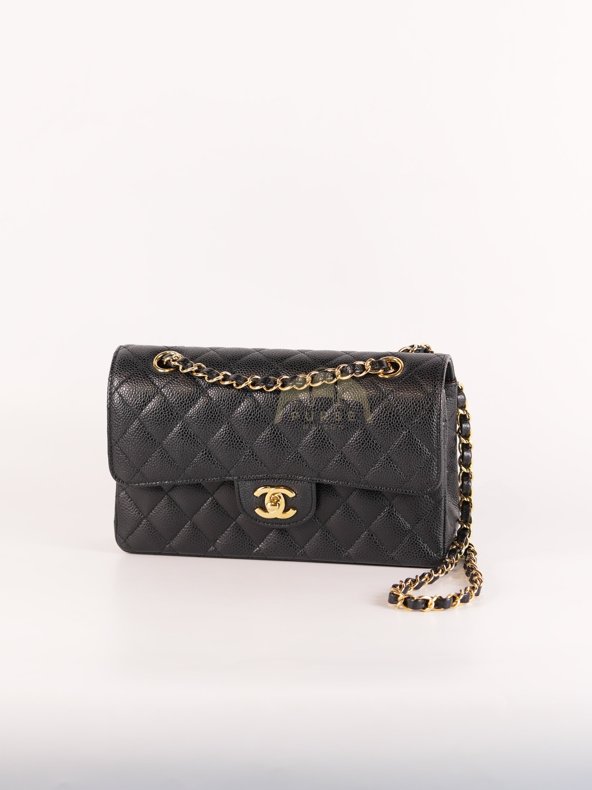 Classic Double Flap Small in Black Quilted Caviar Leather and Gold Hardware Series 28 | Purse Maison Luxury Bags Shop