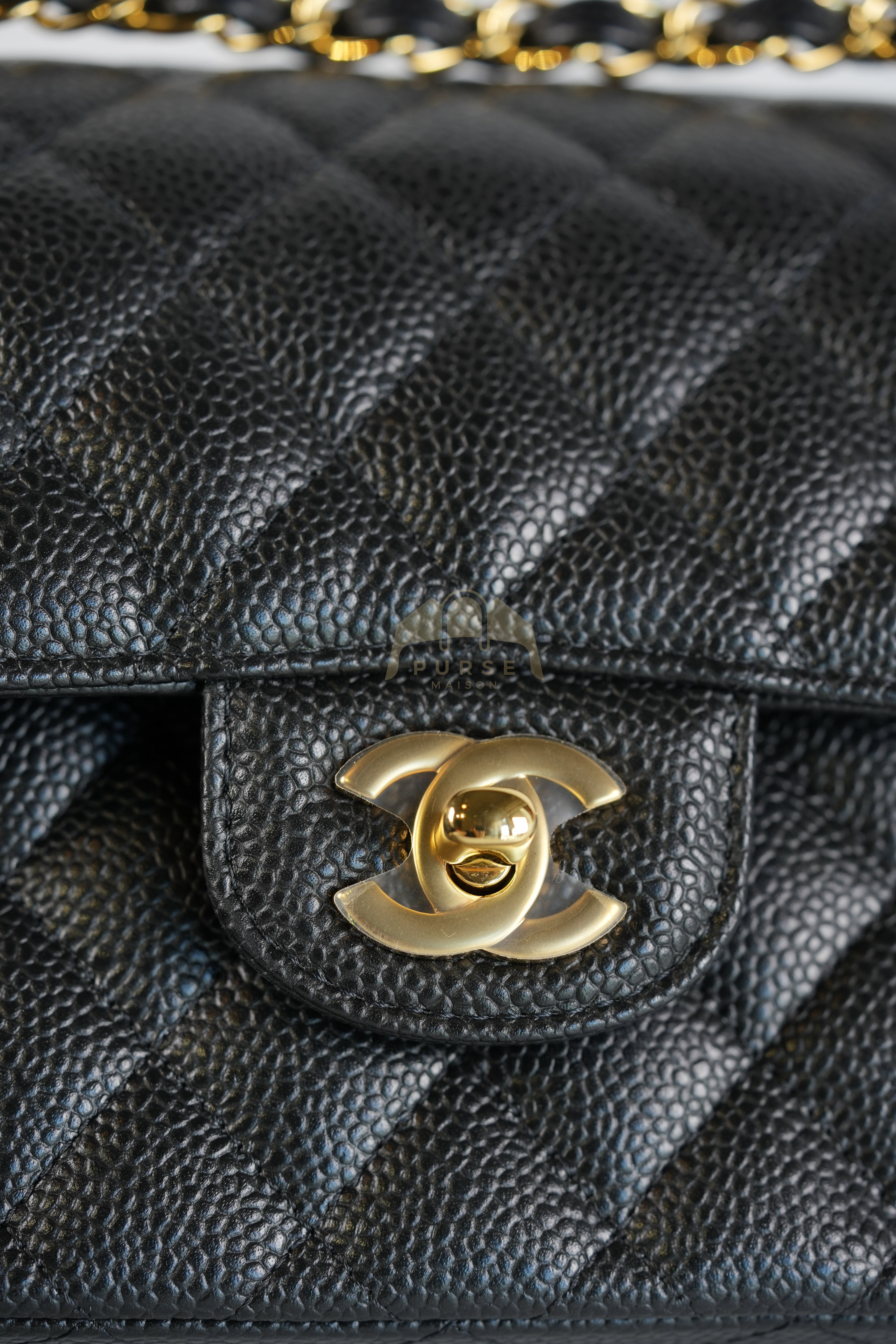 Classic Double Flap Small in Black Quilted Caviar Leather and Gold Hardware Series 29 | Purse Maison Luxury Bags Shop