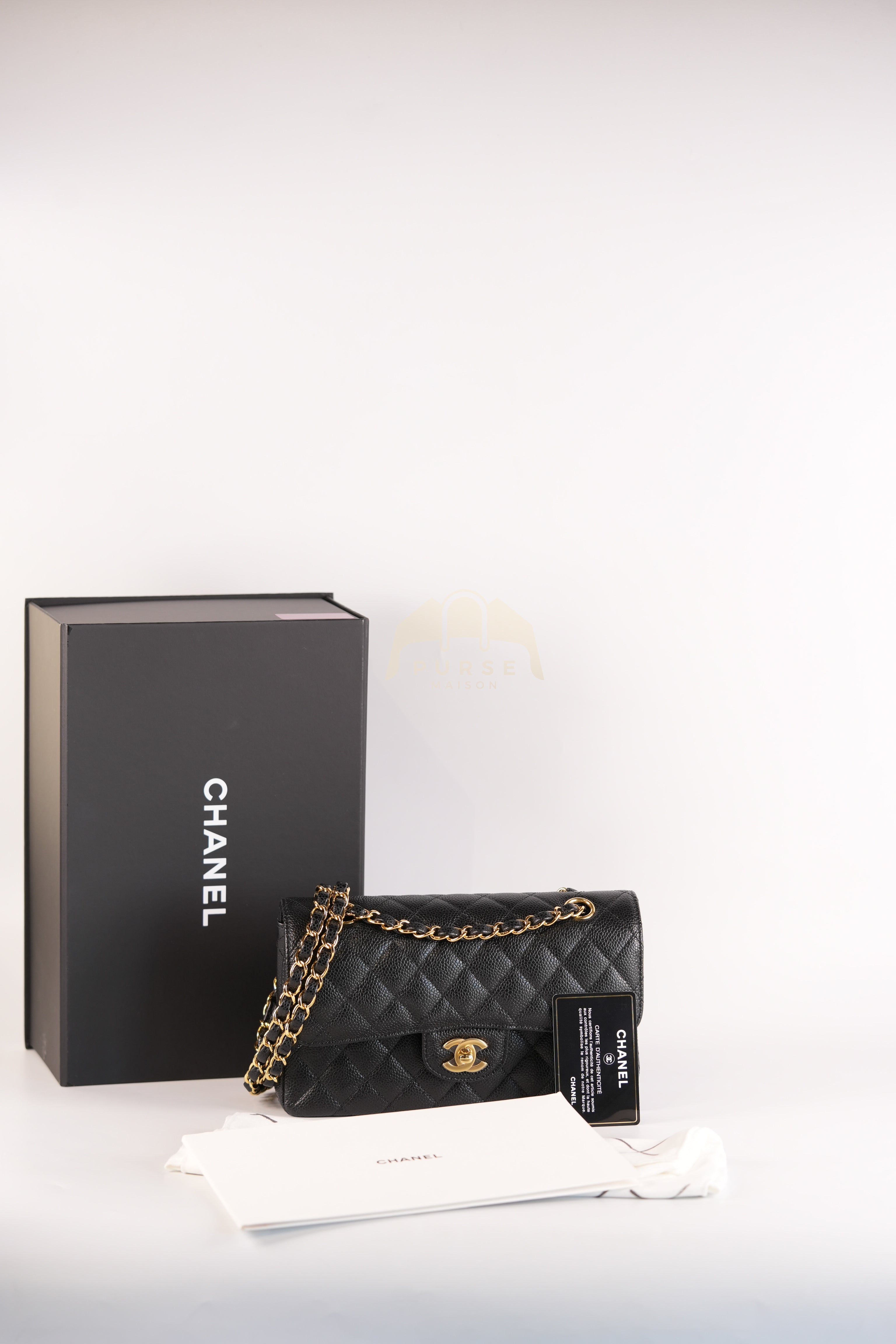 Classic Double Flap Small in Black Quilted Caviar Leather and Gold Hardware Series 29 | Purse Maison Luxury Bags Shop