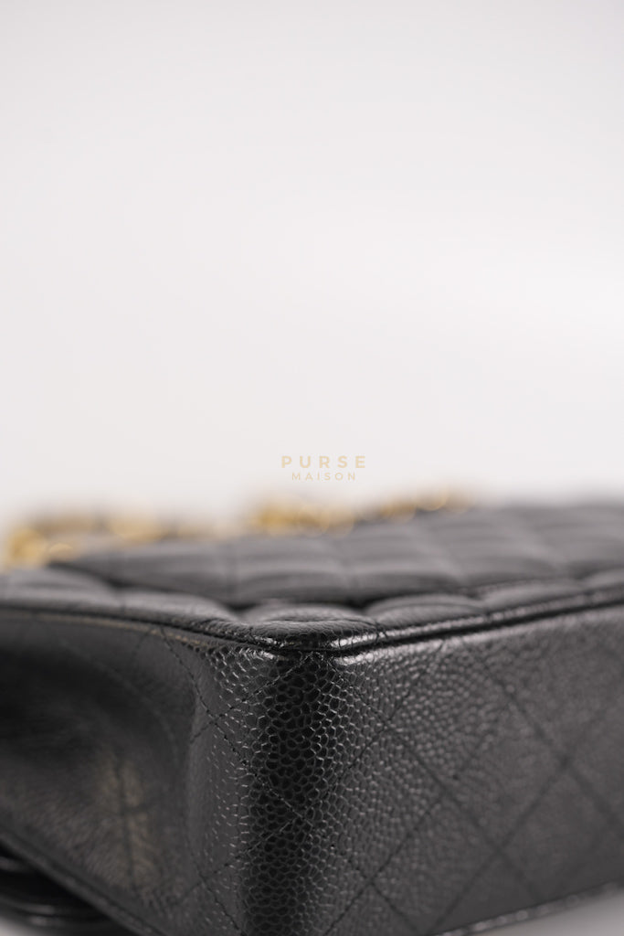 Classic Double Flap Small in Black Quilted Caviar Leather & Gold Hardware Microchip | Purse Maison Luxury Bags Shop