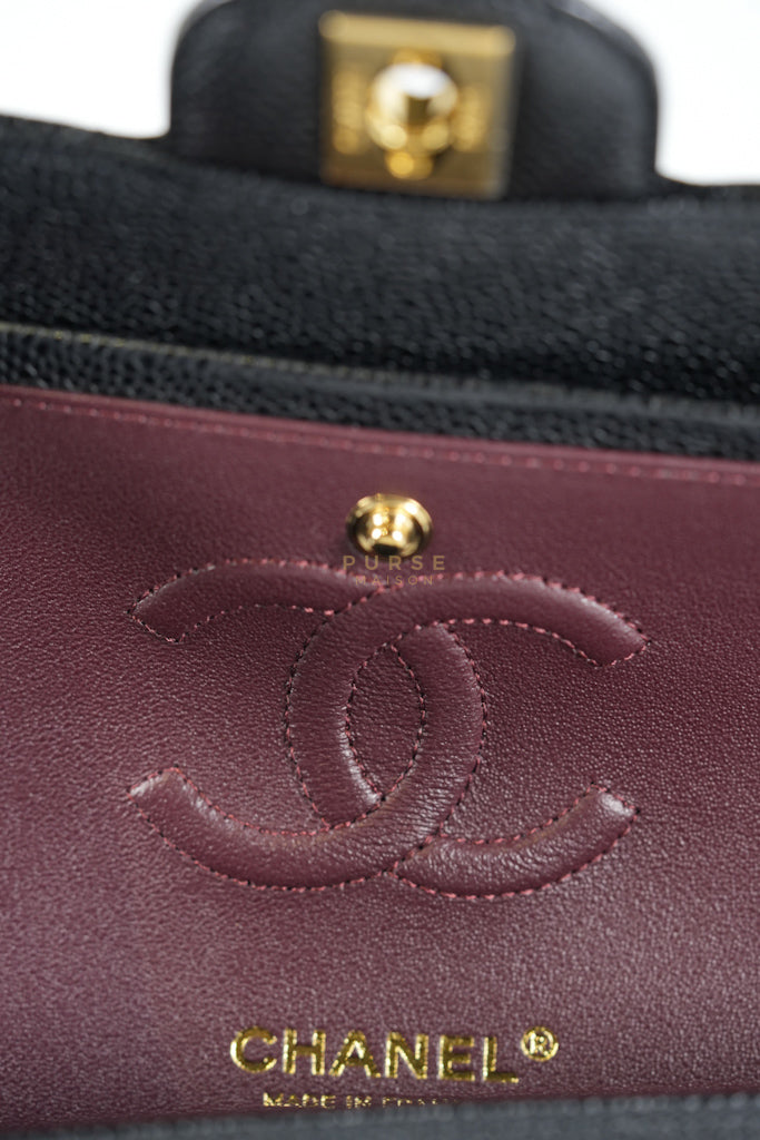 Classic Double Flap Small in Black Quilted Caviar Leather & Gold Hardware Microchip | Purse Maison Luxury Bags Shop