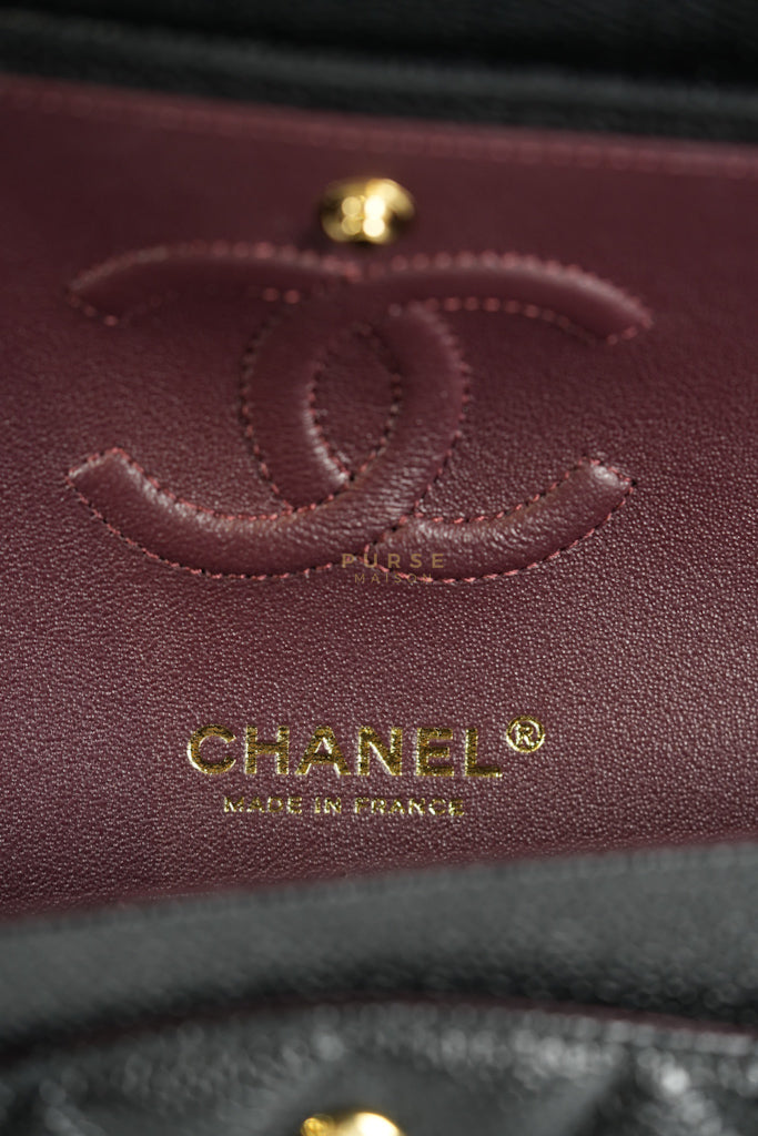 Classic Double Flap Small in Black Quilted Caviar Leather & Gold Hardware Microchip | Purse Maison Luxury Bags Shop