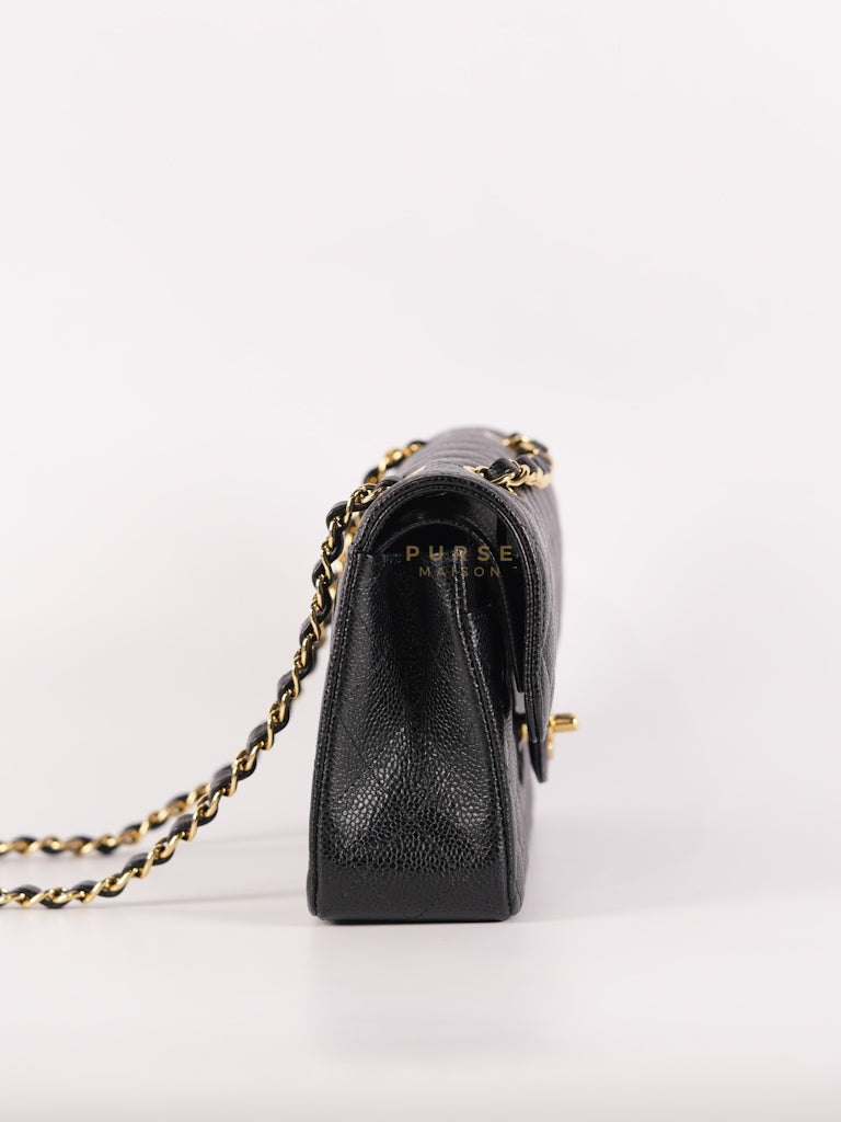 Classic Double Flap Small in Black Quilted Caviar Leather & Gold Hardware Microchip | Purse Maison Luxury Bags Shop