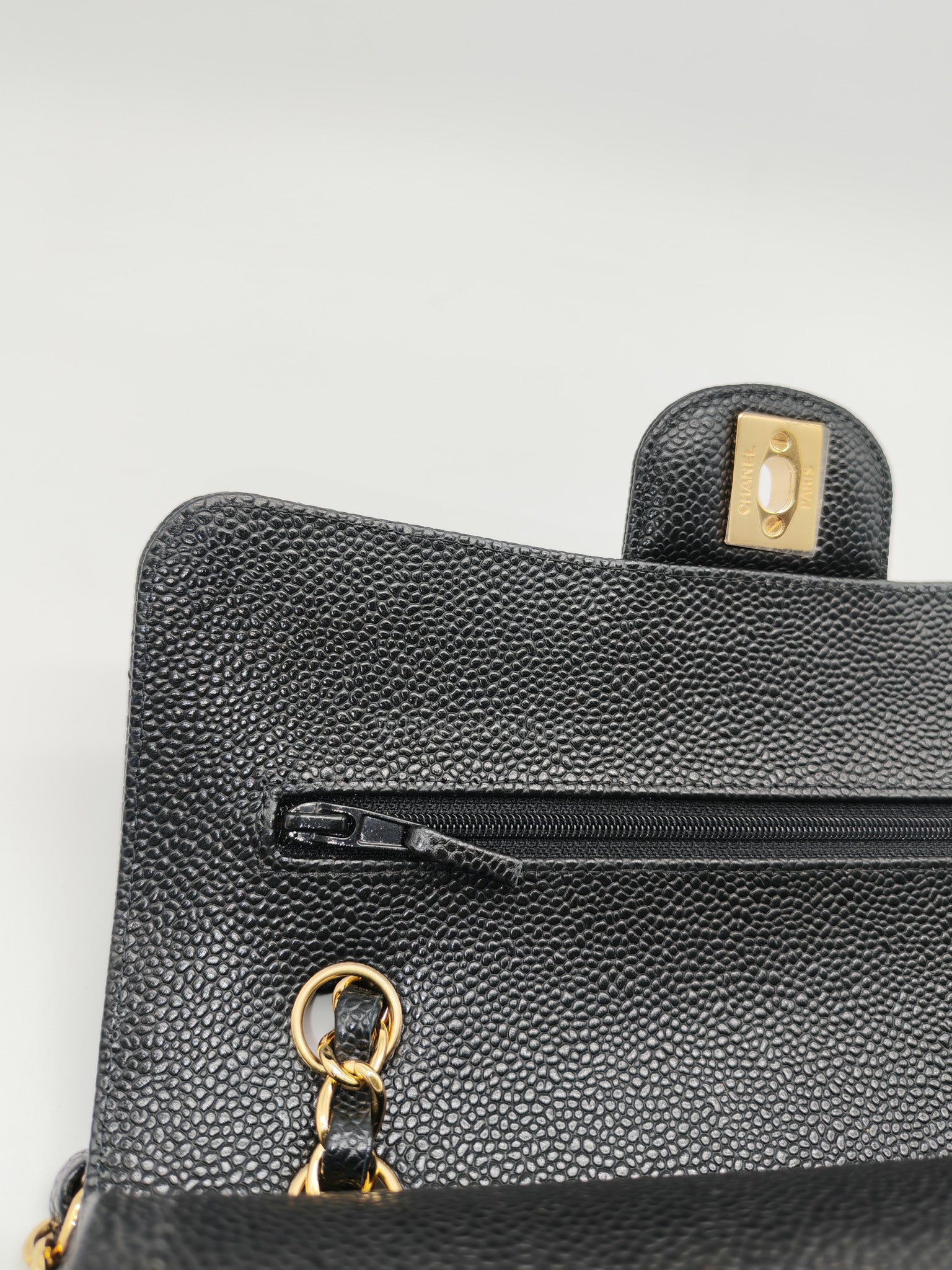 Classic Double Flap Small in Black Quilted Caviar Leather & Gold Hardware Series 30 | Purse Maison Luxury Bags Shop