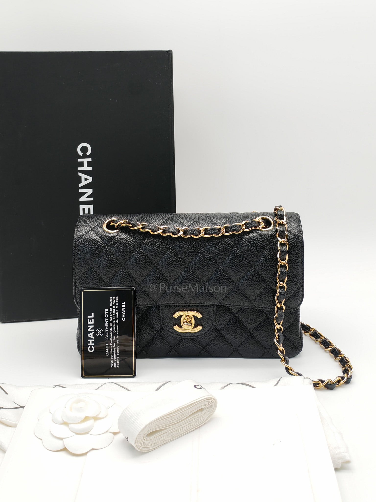 Classic Double Flap Small in Black Quilted Caviar Leather & Gold Hardware Series 30 | Purse Maison Luxury Bags Shop