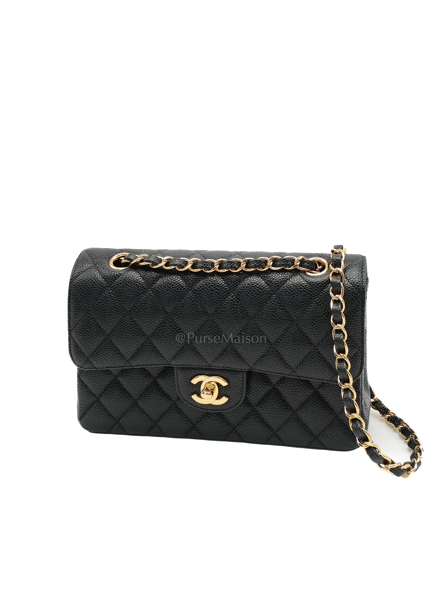 Classic Double Flap Small in Black Quilted Caviar Leather & Gold Hardware Series 30 | Purse Maison Luxury Bags Shop