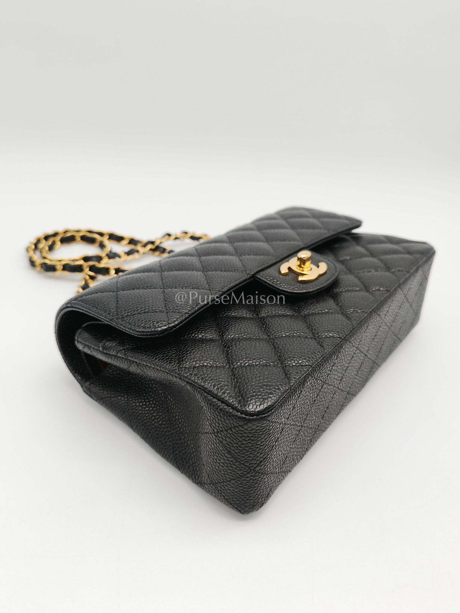 Classic Double Flap Small in Black Quilted Caviar Leather & Gold Hardware Series 30 | Purse Maison Luxury Bags Shop