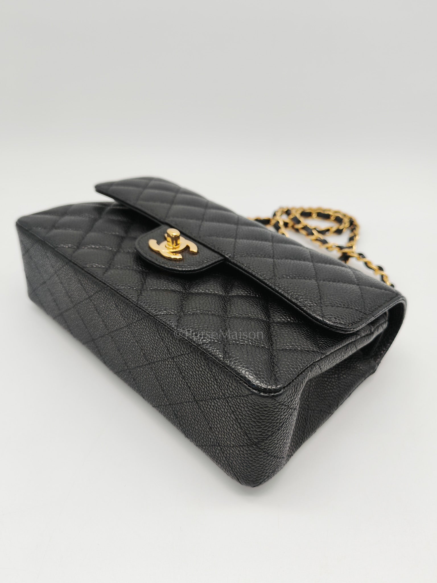 Classic Double Flap Small in Black Quilted Caviar Leather & Gold Hardware Series 30 | Purse Maison Luxury Bags Shop
