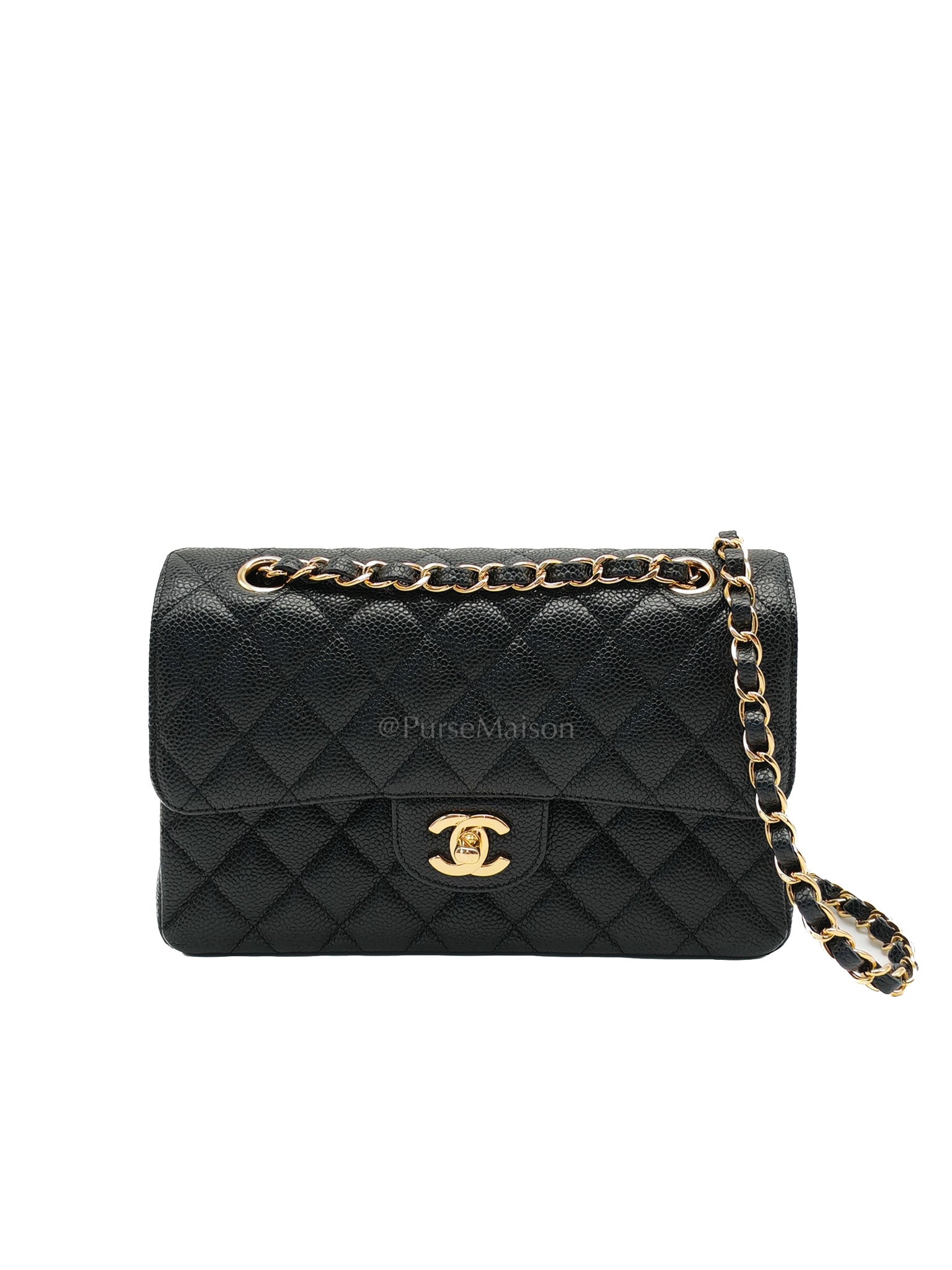 Classic Double Flap Small in Black Quilted Caviar Leather & Gold Hardware Series 30 | Purse Maison Luxury Bags Shop