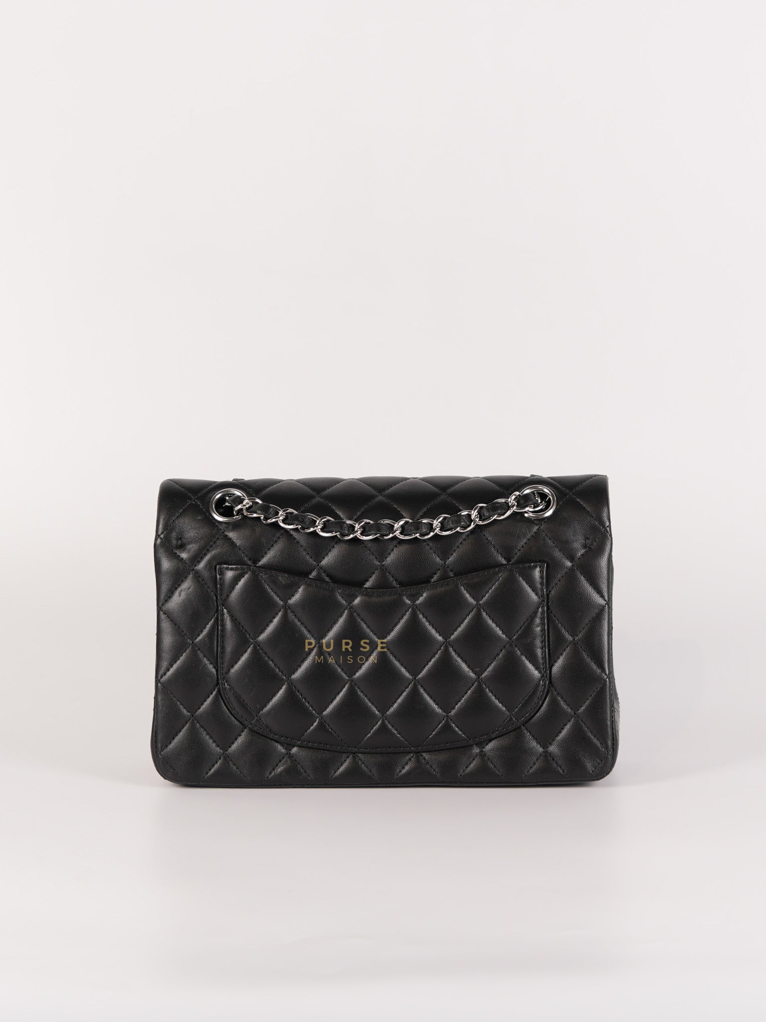 Classic Double Flap Small in Black Quilted Lambskin Leather Silver Hardware Microchip | Purse Maison Luxury Bags Shop