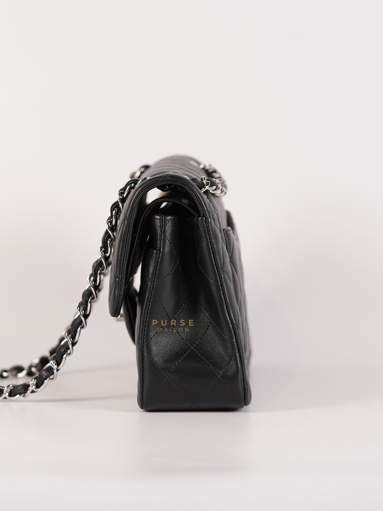 Classic Double Flap Small in Black Quilted Lambskin Leather Silver Hardware Microchip | Purse Maison Luxury Bags Shop