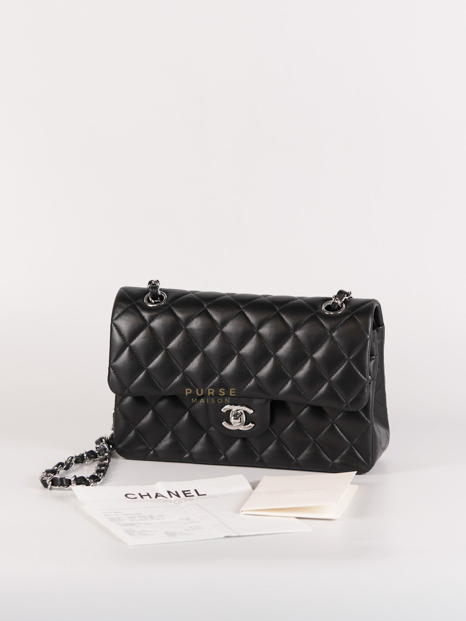 Classic Double Flap Small in Black Quilted Lambskin Leather Silver Hardware Microchip | Purse Maison Luxury Bags Shop