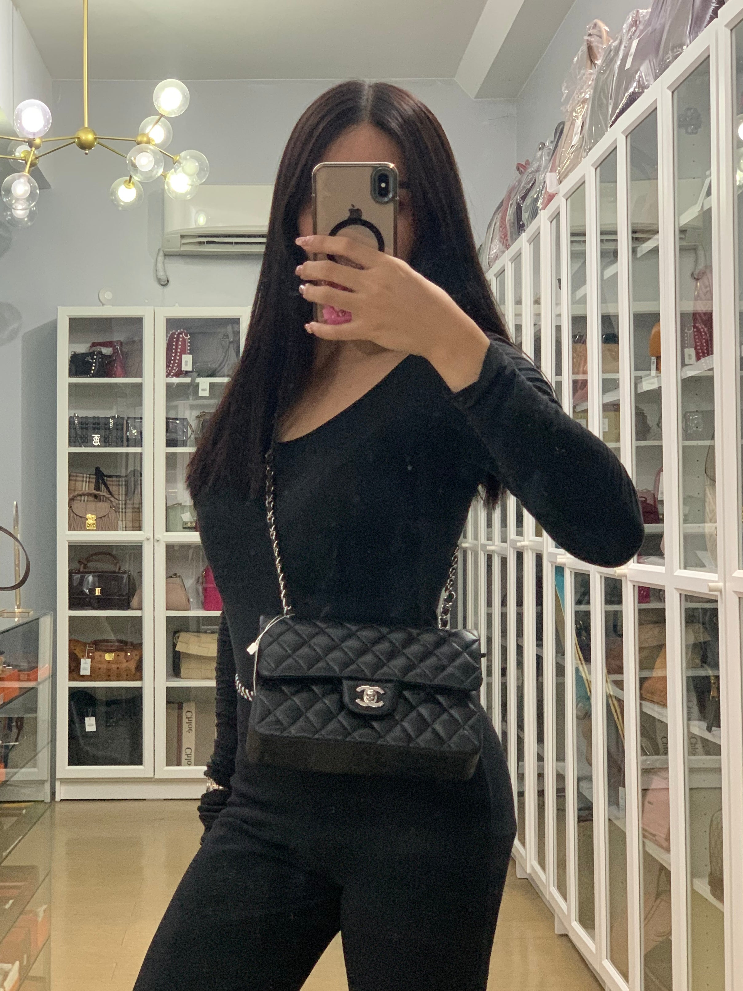 Classic Double Flap Small in Black Quilted Lambskin Leather Silver Hardware Microchip | Purse Maison Luxury Bags Shop