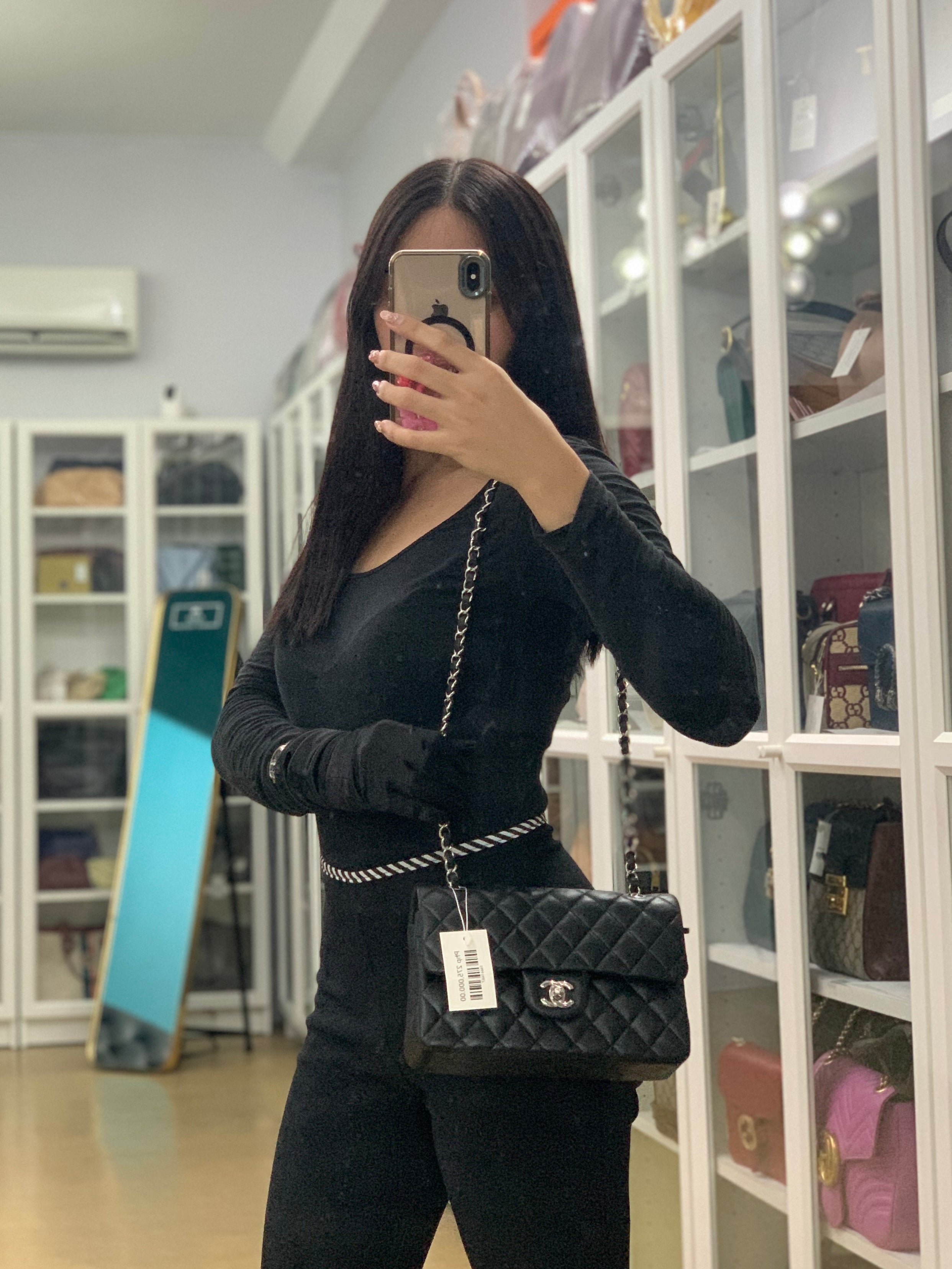 Classic Double Flap Small in Black Quilted Lambskin Leather Silver Hardware Microchip | Purse Maison Luxury Bags Shop