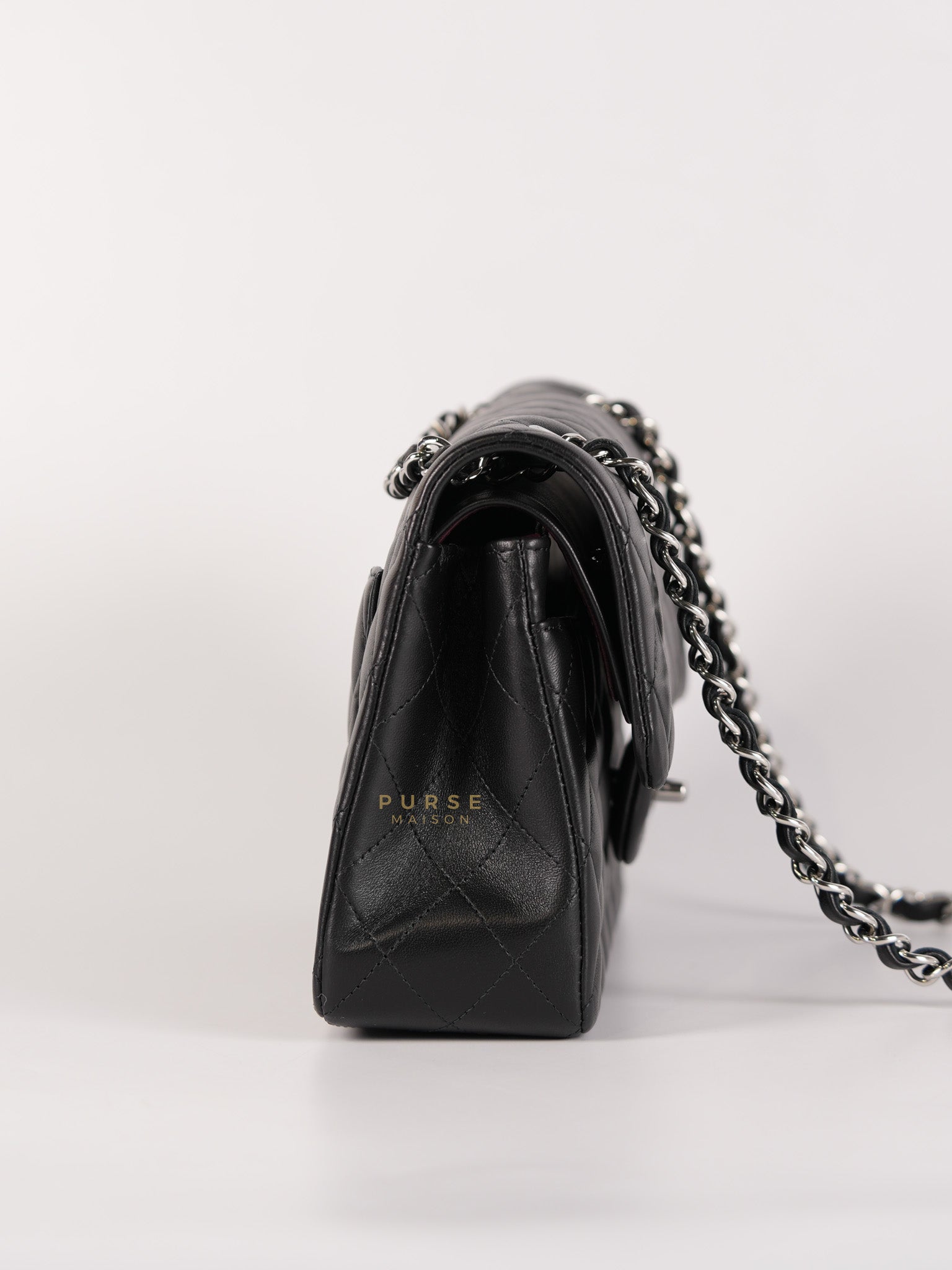 Classic Double Flap Small in Black Quilted Lambskin Leather Silver Hardware Microchip | Purse Maison Luxury Bags Shop