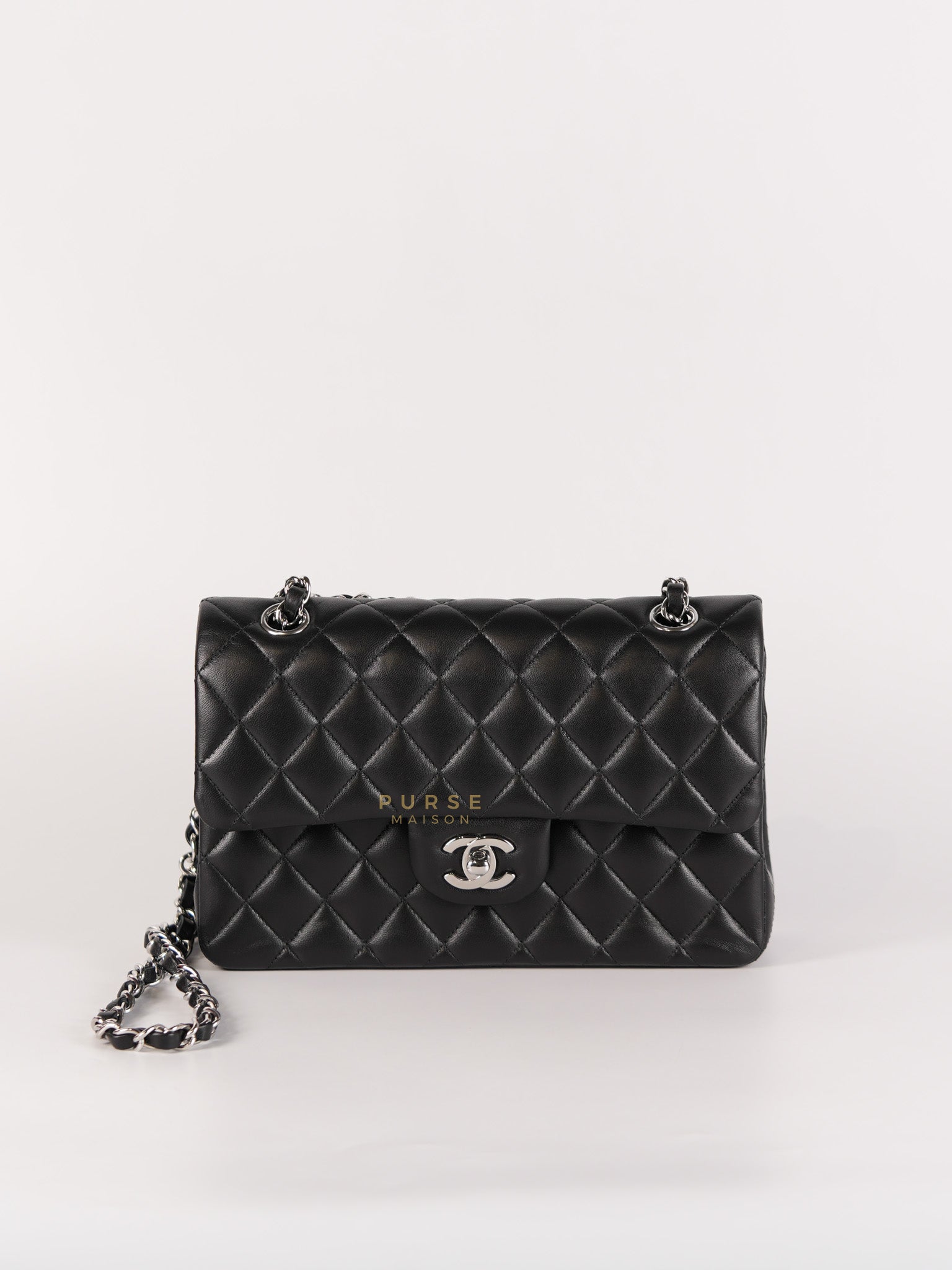 Classic Double Flap Small in Black Quilted Lambskin Leather Silver Hardware Microchip | Purse Maison Luxury Bags Shop