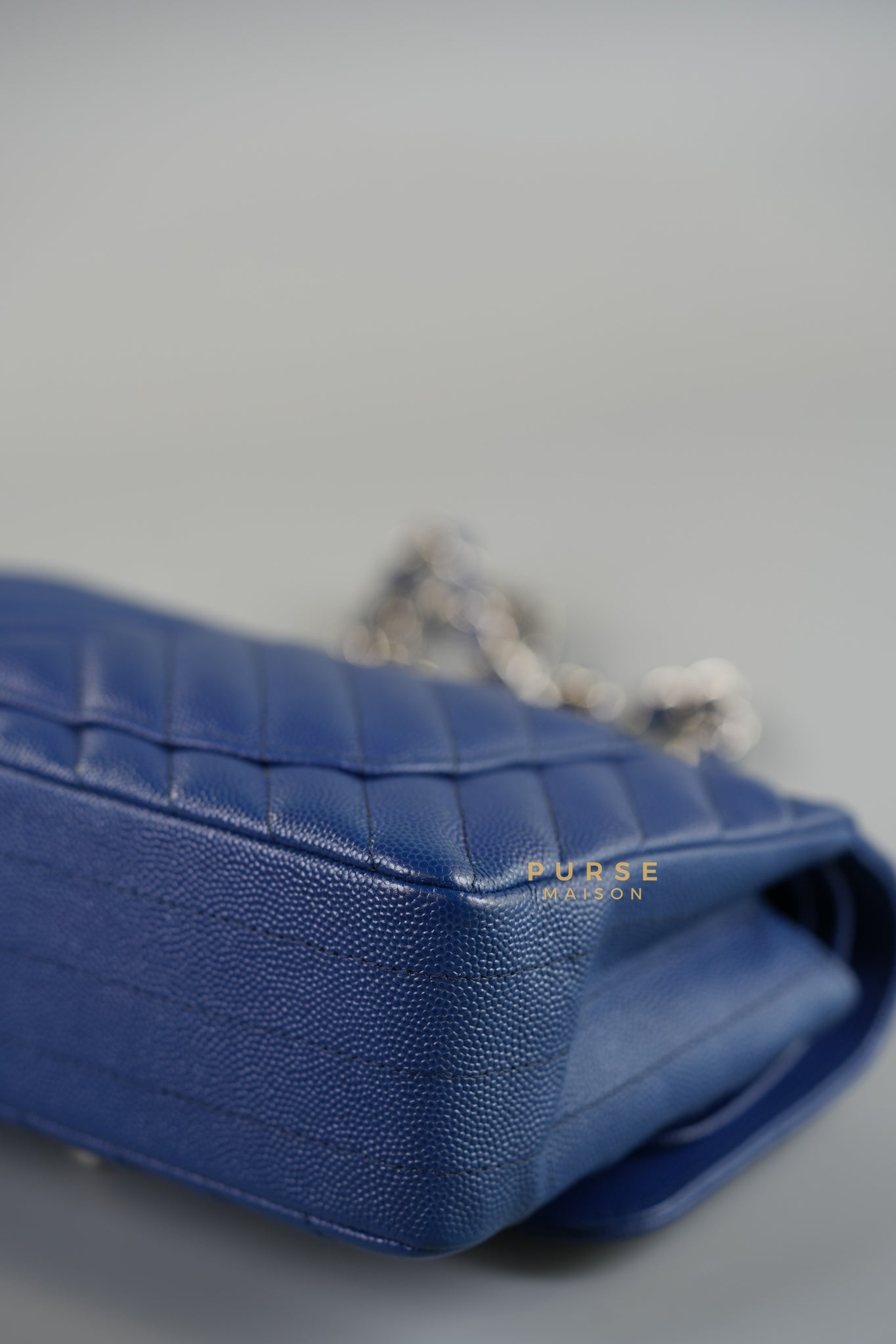 Classic Double Flap Small in Blue Chevron Caviar Leather & Silver Hardware Series 25 | Purse Maison Luxury Bags Shop