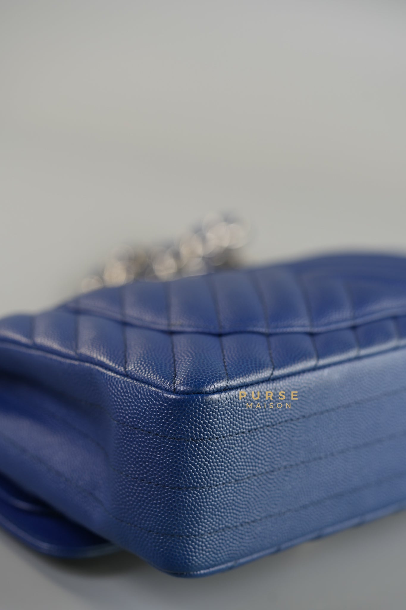 Classic Double Flap Small in Blue Chevron Caviar Leather & Silver Hardware Series 25 | Purse Maison Luxury Bags Shop