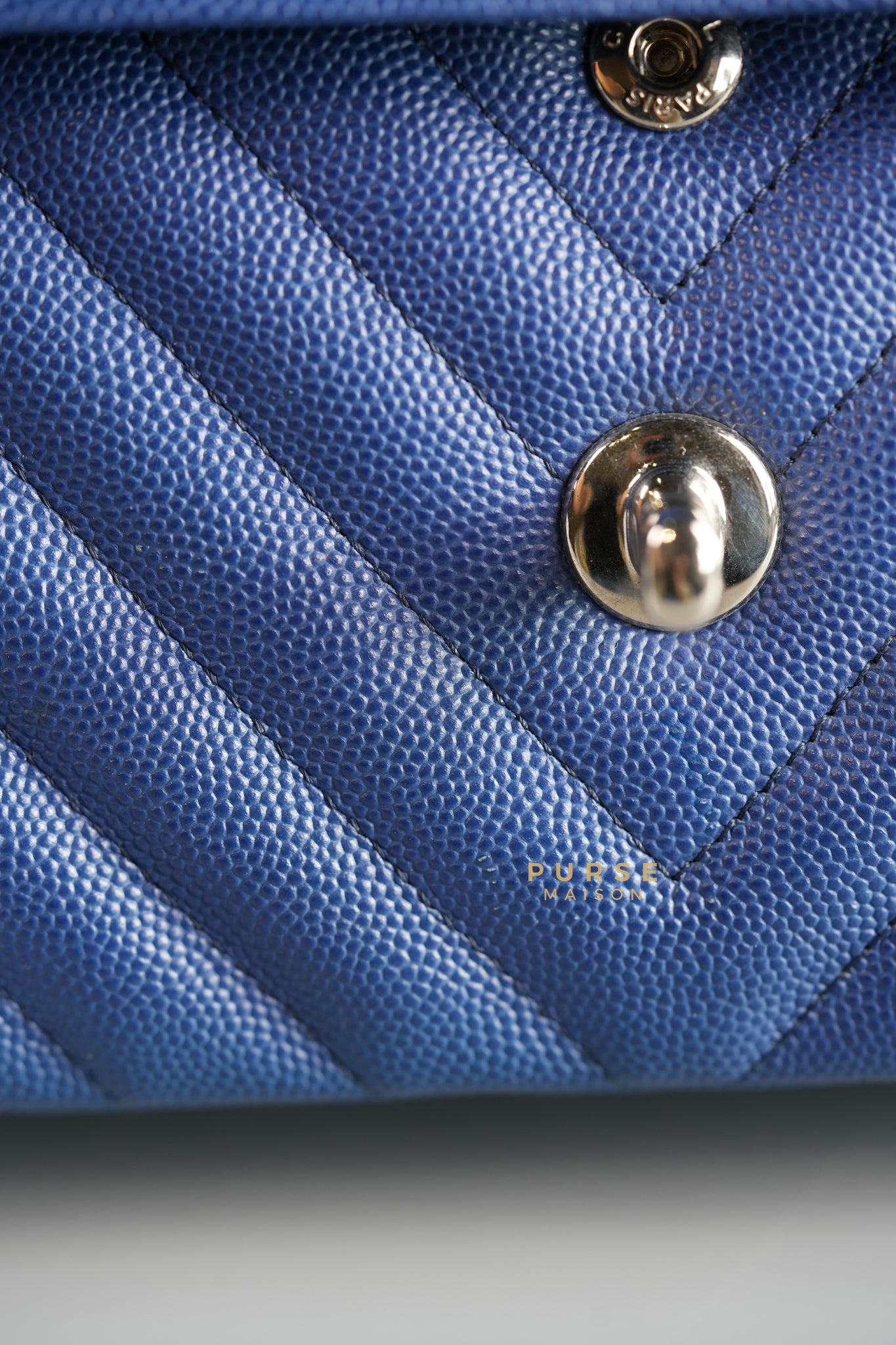 Classic Double Flap Small in Blue Chevron Caviar Leather & Silver Hardware Series 25 | Purse Maison Luxury Bags Shop