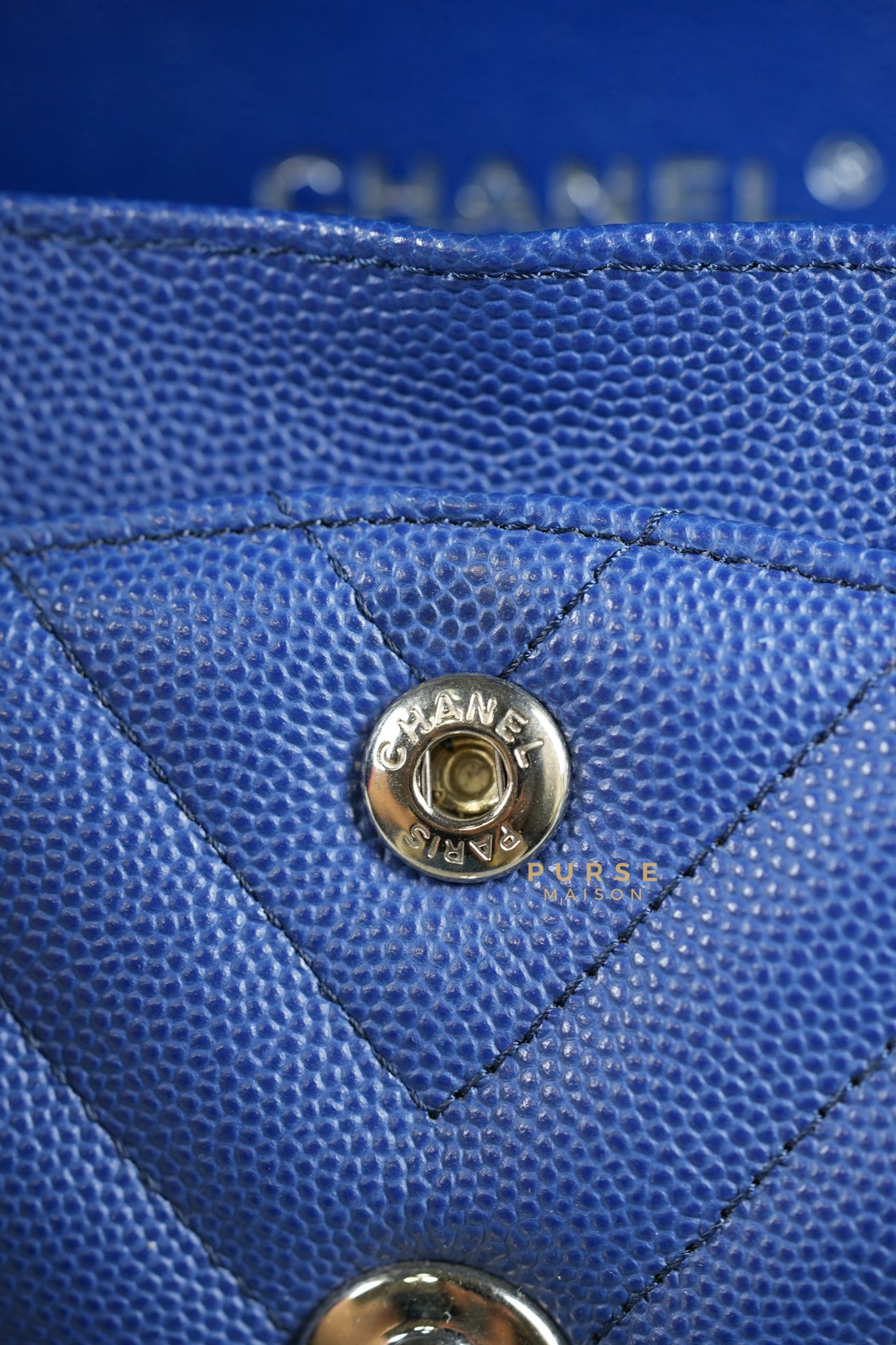 Classic Double Flap Small in Blue Chevron Caviar Leather & Silver Hardware Series 25 | Purse Maison Luxury Bags Shop