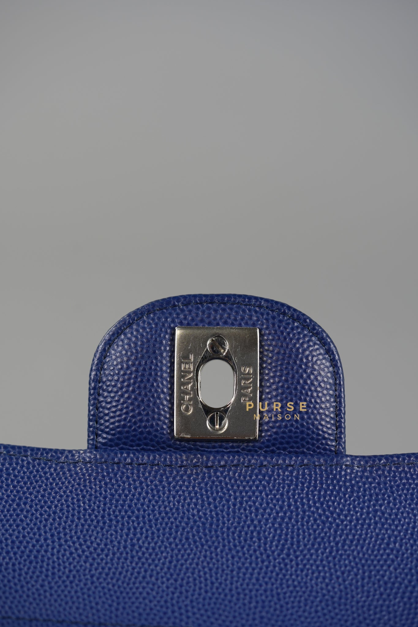 Classic Double Flap Small in Blue Chevron Caviar Leather & Silver Hardware Series 25 | Purse Maison Luxury Bags Shop