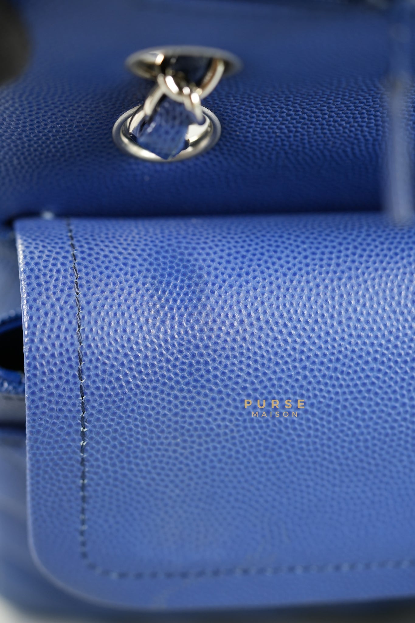 Classic Double Flap Small in Blue Chevron Caviar Leather & Silver Hardware Series 25 | Purse Maison Luxury Bags Shop