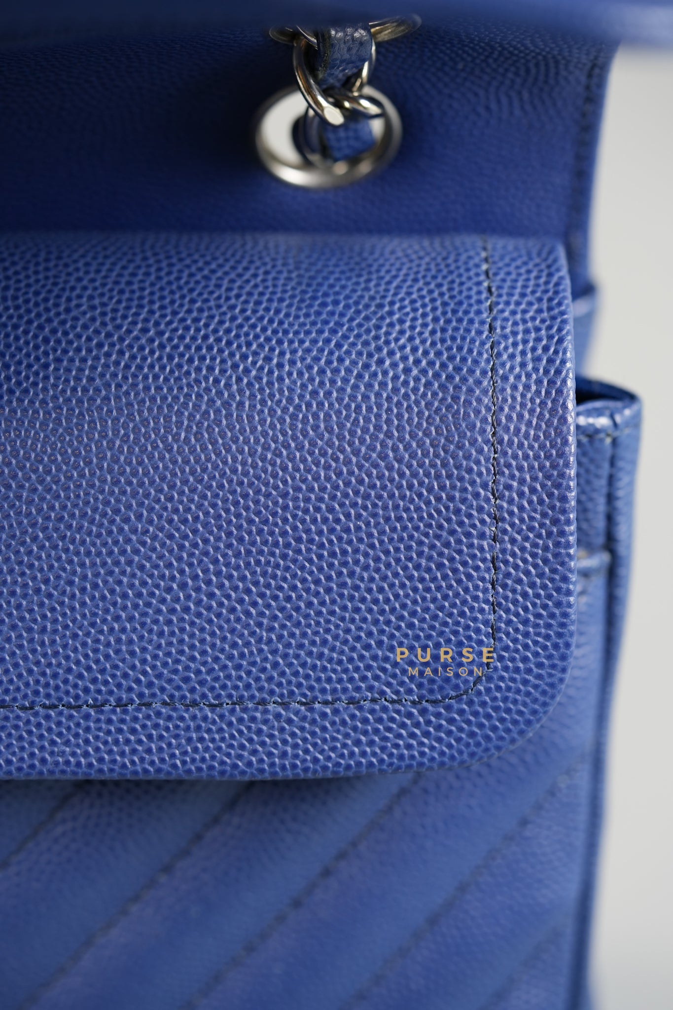 Classic Double Flap Small in Blue Chevron Caviar Leather & Silver Hardware Series 25 | Purse Maison Luxury Bags Shop