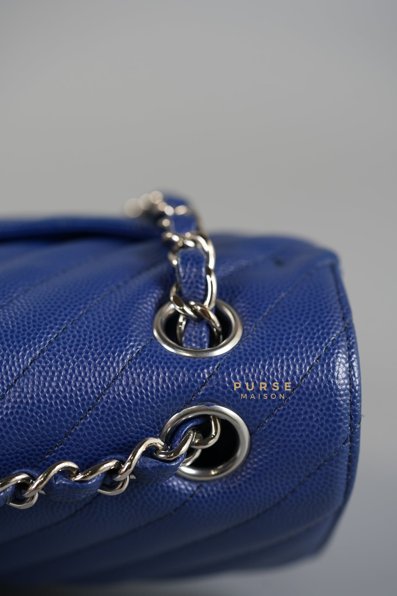 Classic Double Flap Small in Blue Chevron Caviar Leather & Silver Hardware Series 25 | Purse Maison Luxury Bags Shop